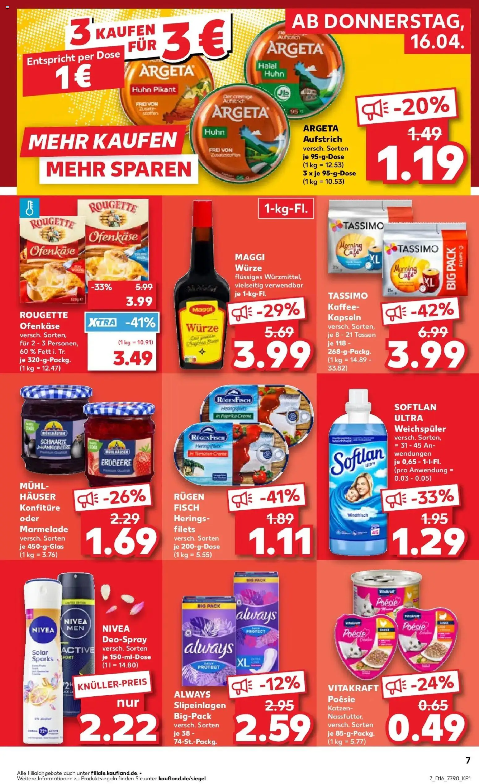Kaufland Prospekt Leinefelde-Worbis	 – gültig ab 16.04.2026 | Seite: 7 | Produkte: Maggi, Rougette ofenkase, Creme, Weichspüler