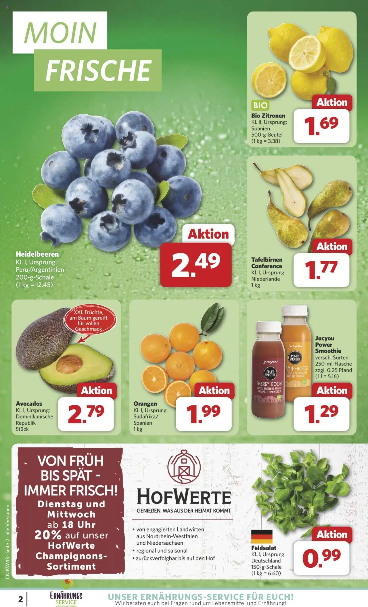 Combi Prospekt 	 – gültig ab 20.10.2025 | Seite: 2 | Produkte: Orangen, Heidelbeeren, Champignons, Uhr