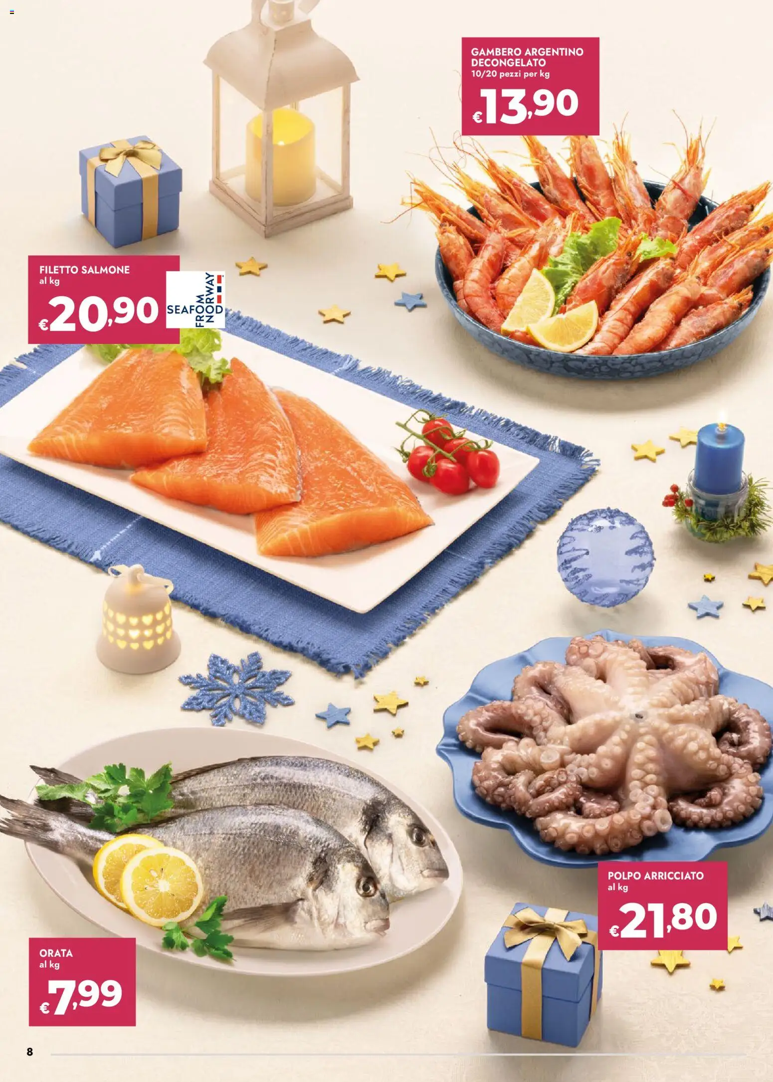 Volantino bennet del 18.12.2025 | Pagina: 8 | Prodotti: Salmone, Polpo, Orata