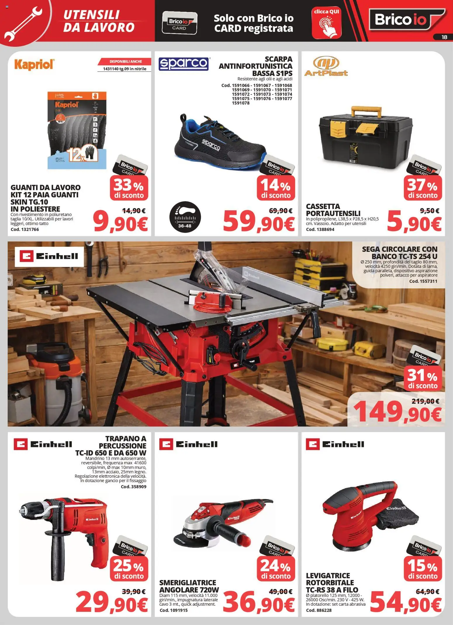 Volantino Brico io del 05.03.2026 | Pagina: 18 | Prodotti: Guanti, Cavo, Trapano, Smerigliatrice