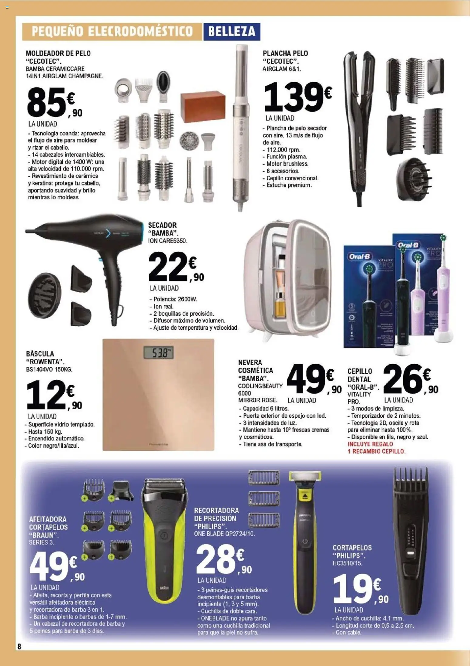 E.Leclerc folleto │ válido desde el 17.12.2025 | Página: 8 | Productos: Cepillo, Afeitadora, Cortapelos, Espejo