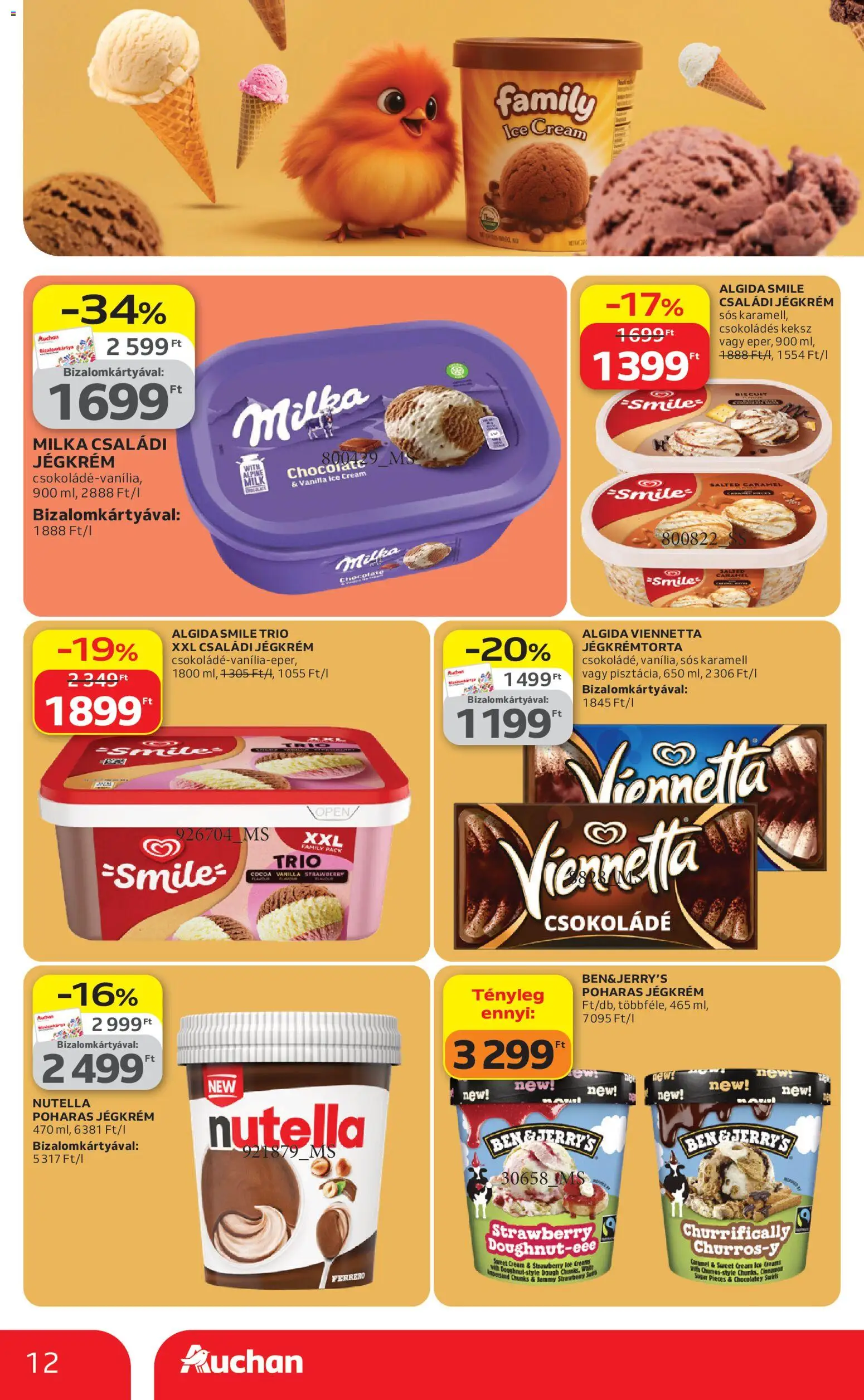 Auchan akciós ujság - amely érvényes a következő dátumtól: 23.04.2026 | Oldal: 12 | Termékek: Jégkrémtorta, Nutella, Csokoládé, Jégkrém