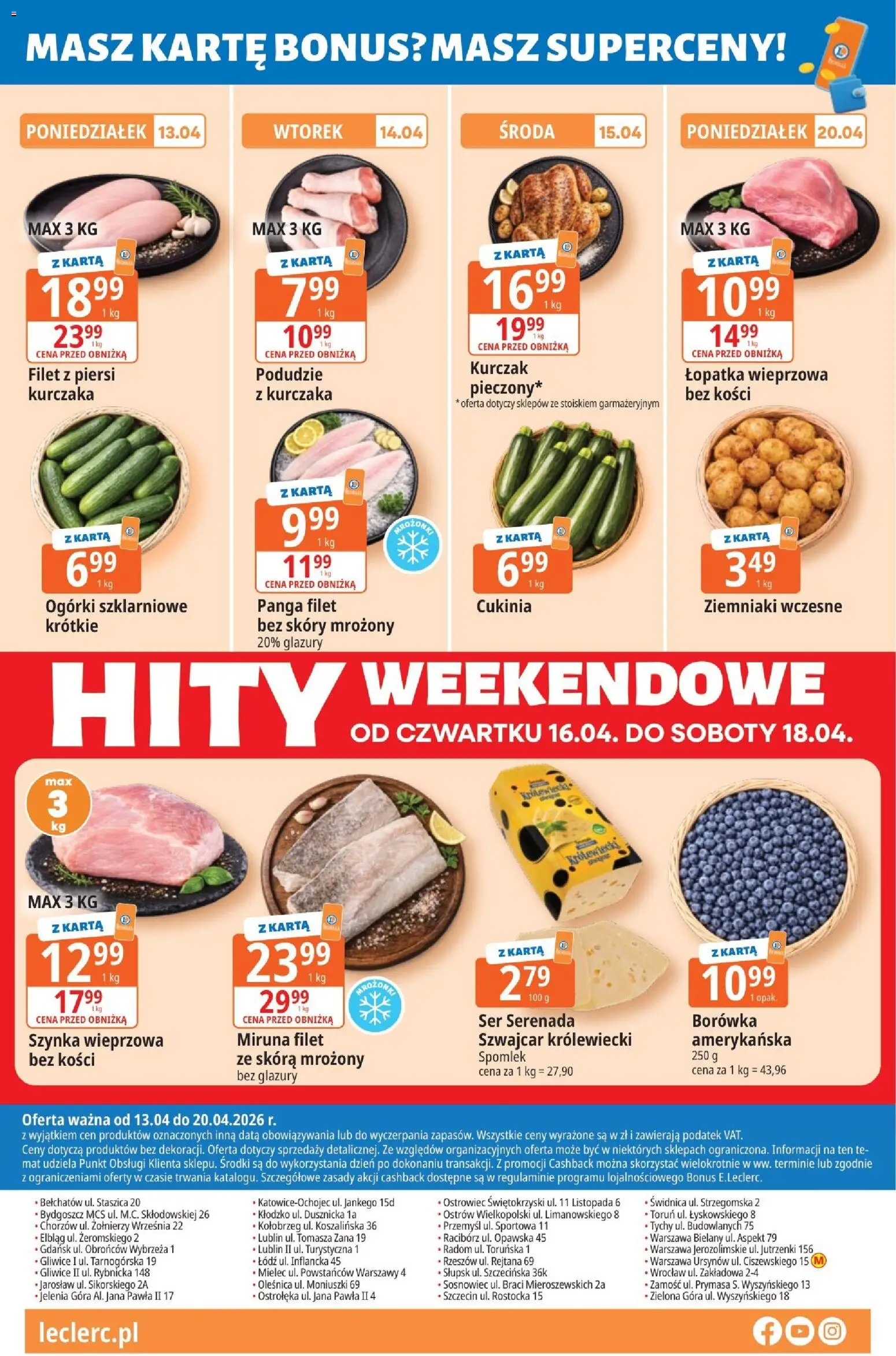 E.Leclerc gazetka - Kłodzko od 13.04.2026 | Strona: 16 | Produkty: Karta, Szynka wieprzowa, Szynka, Łopatka wieprzowa