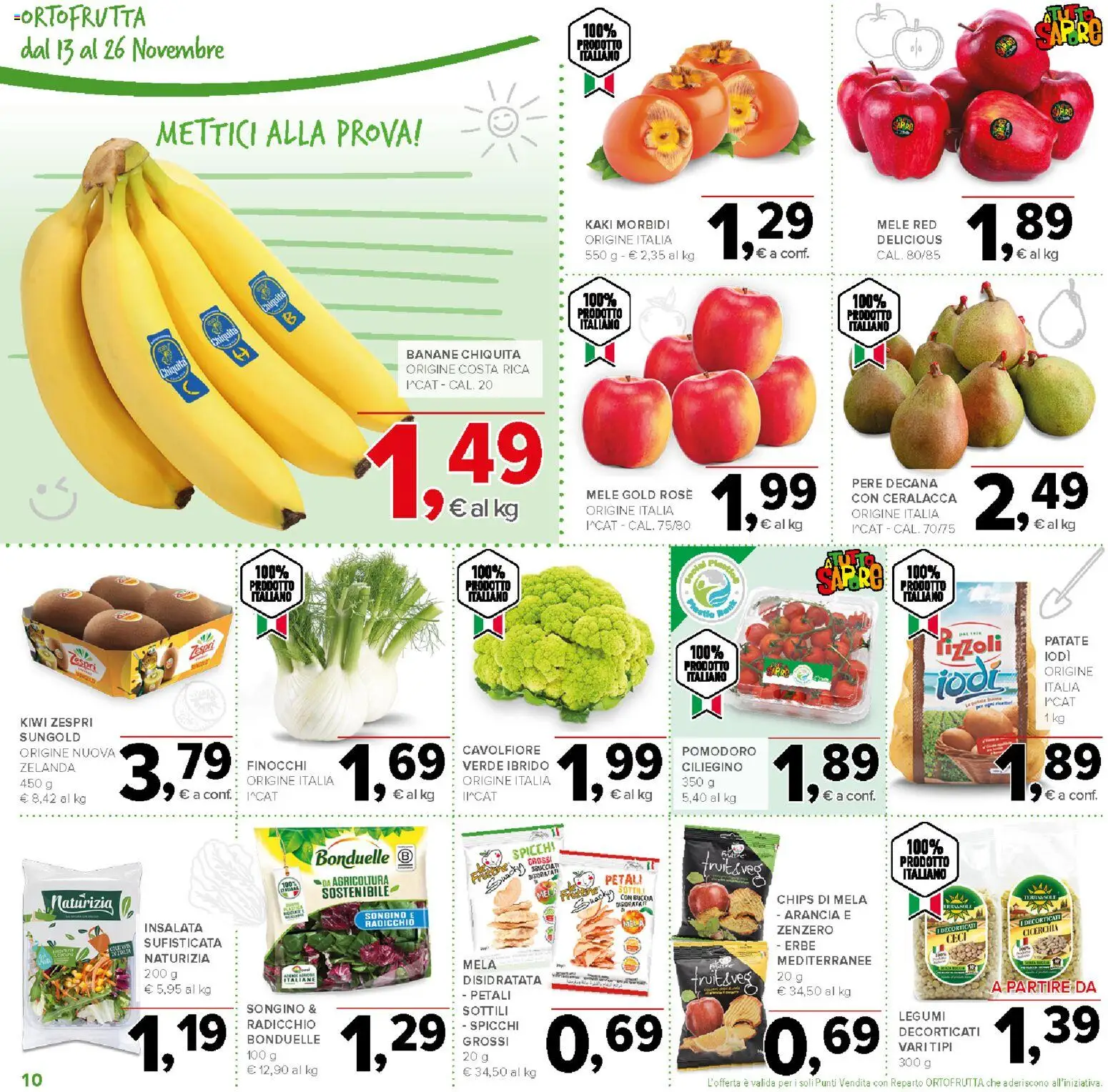 Volantino Todis del 13.11.2025 | Pagina: 10 | Prodotti: Banane, Kiwi, Ceci, Arancia