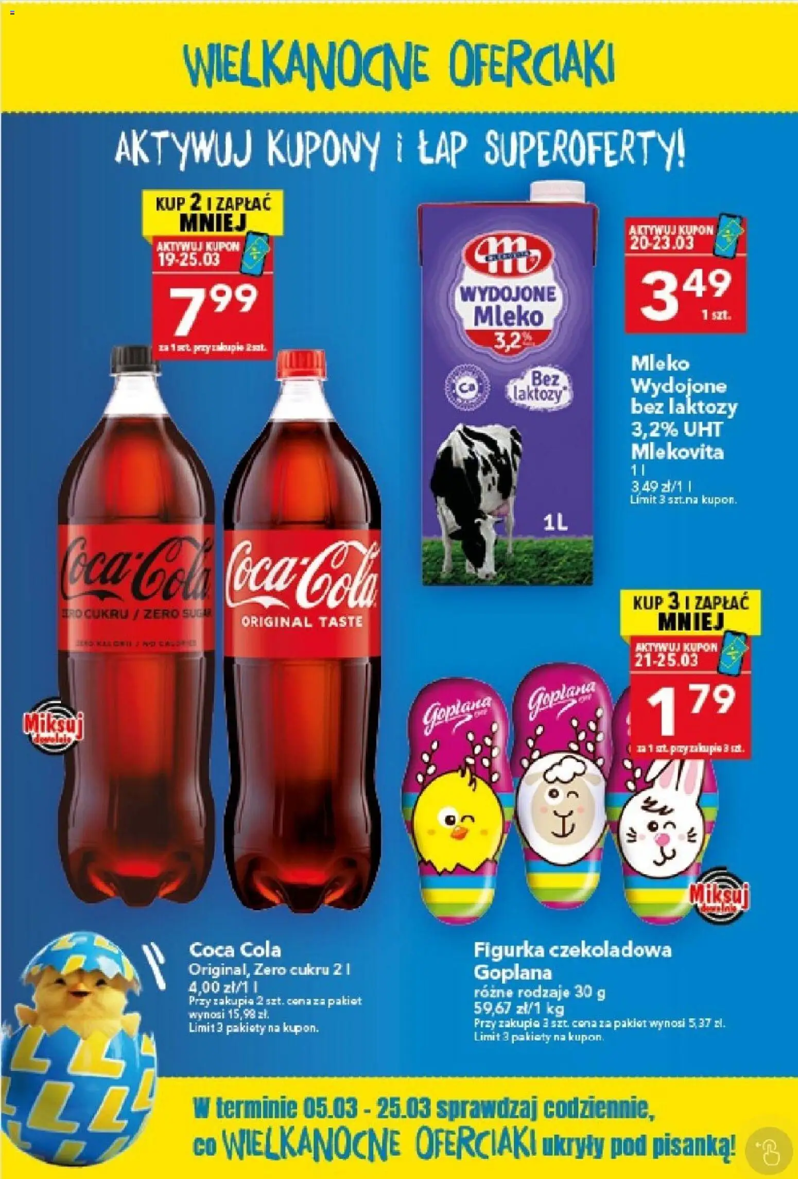 Lewiatan gazetka - Wielkanocne Oferciaki od 19.03.2026 | Strona: 1 | Produkty: Czekoladowa, Bez laktozy, Coca cola, Mleko