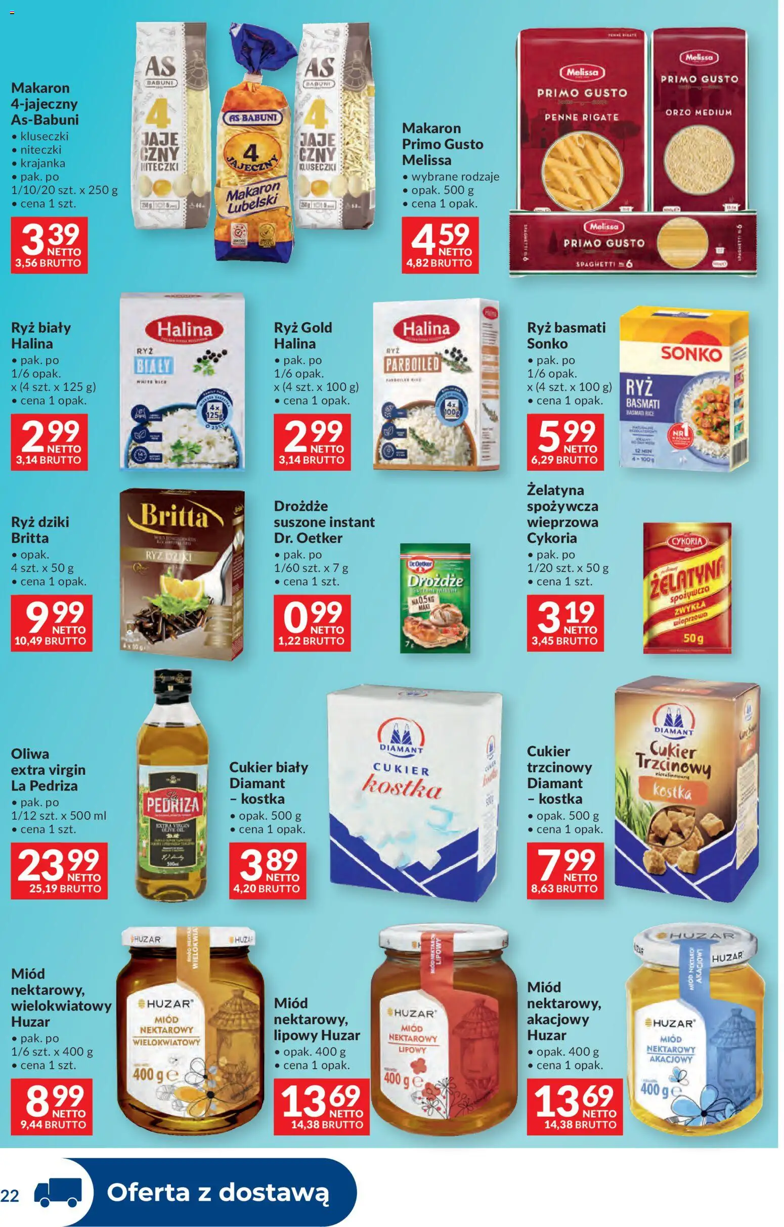 Makro gazetka - Dystrybucja do sklepów od 14.04.2026 | Strona: 22 | Produkty: Makaron penne, Żelatyna, Cukier trzcinowy, Cukier