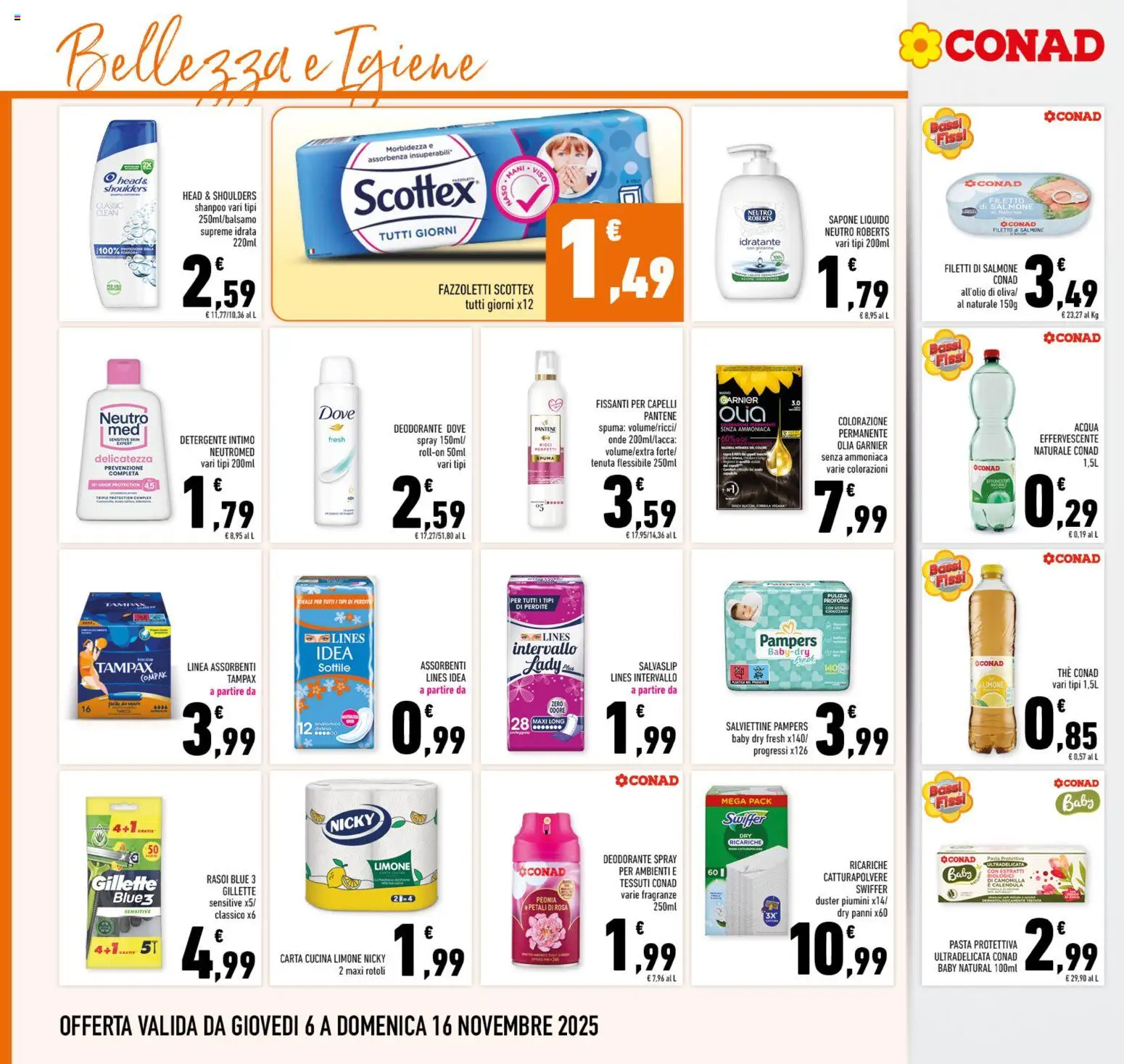 Volantino Conad del 06.11.2025 | Pagina: 18 | Prodotti: Shampoo, Sapone, The, Pampers