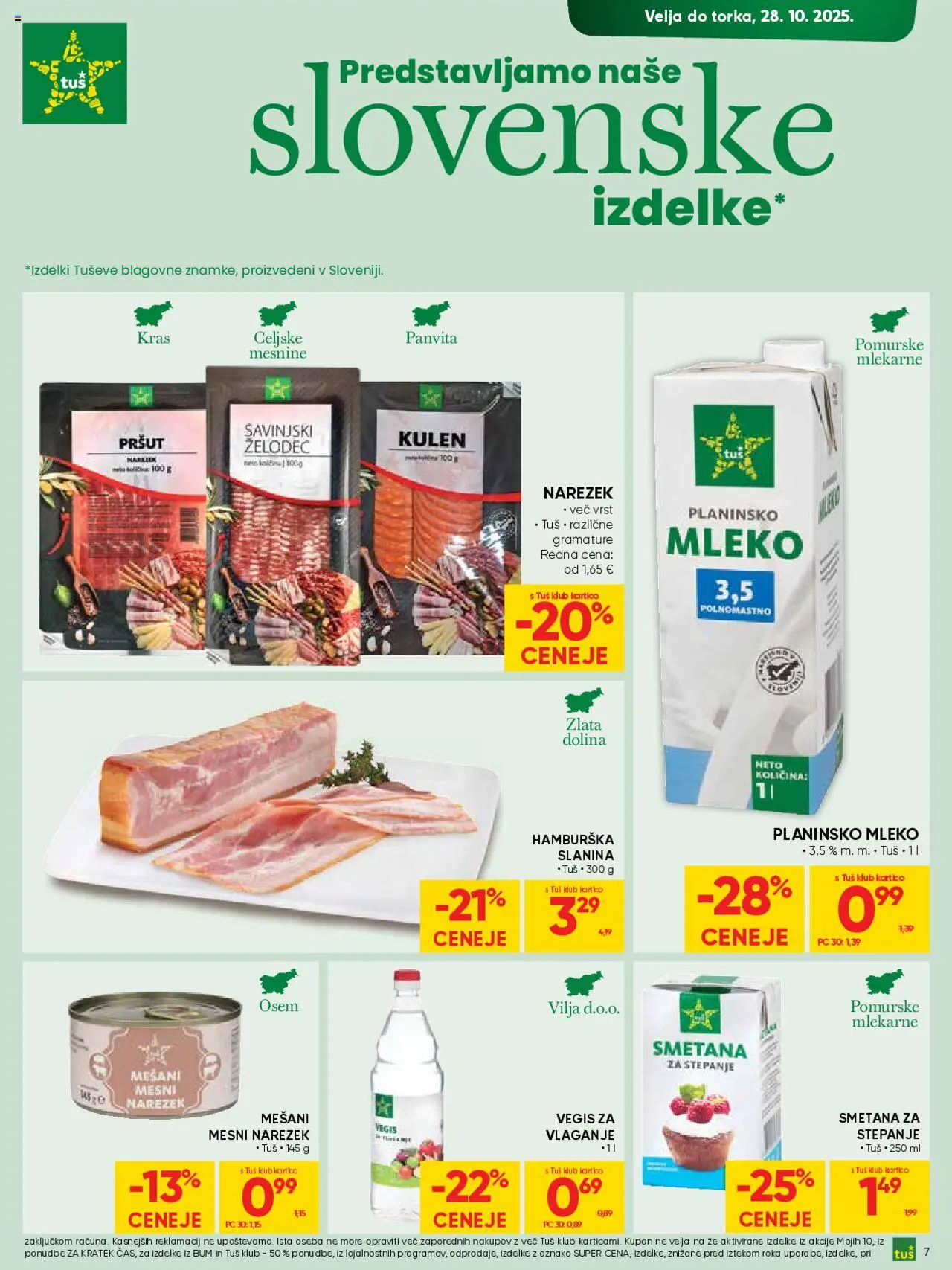 Novi Tuš katalog ponudbe – veljaven od 15.10.2025 | Stran: 7 | Izdelki: Pršut, Narezek, Mleko, Smetana