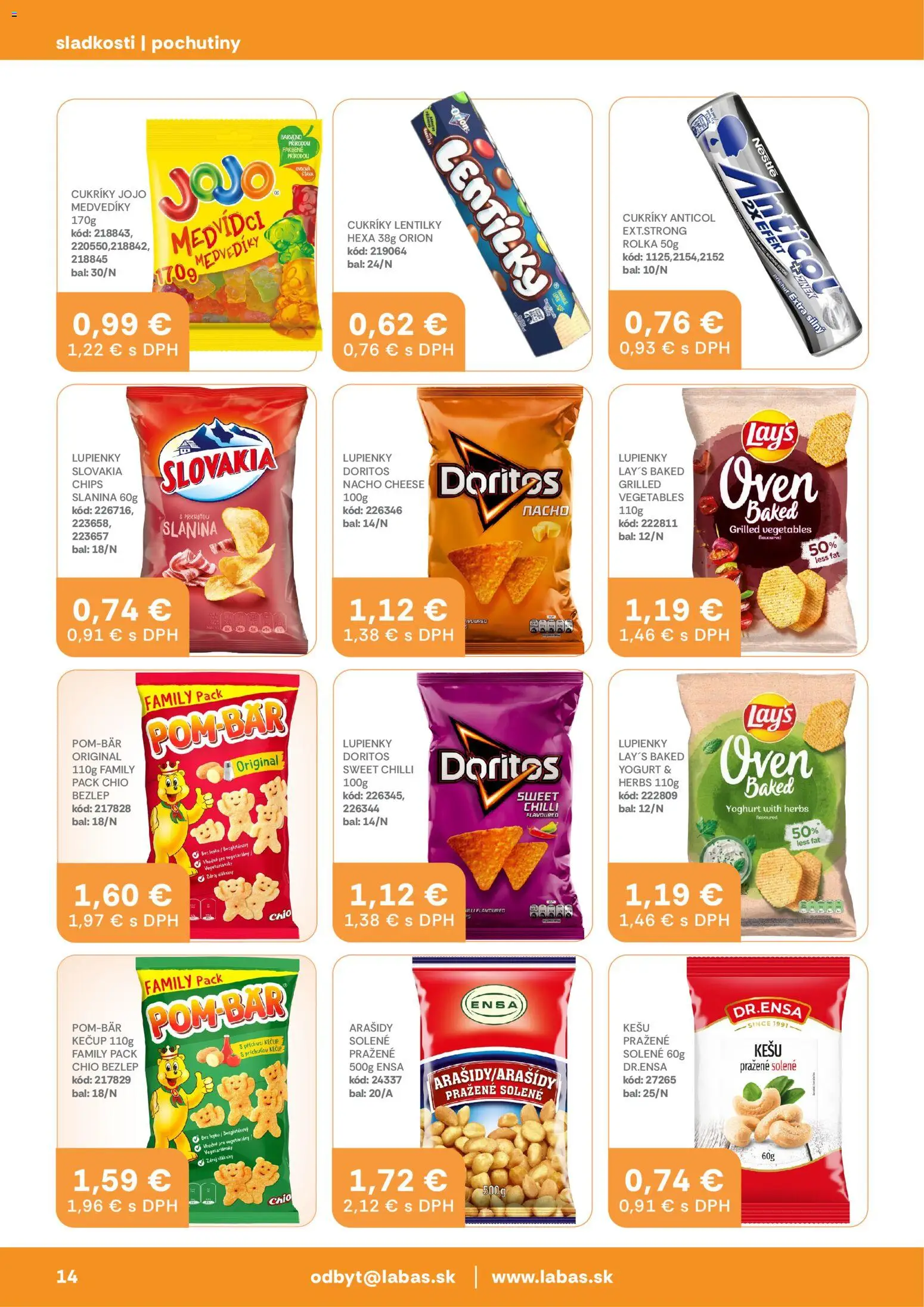 Nové Labaš akcie – leták je platný od 16.01.2026 | Strana: 14 | Produkty: Slanina, Cukríky, Kečup, Arašidy