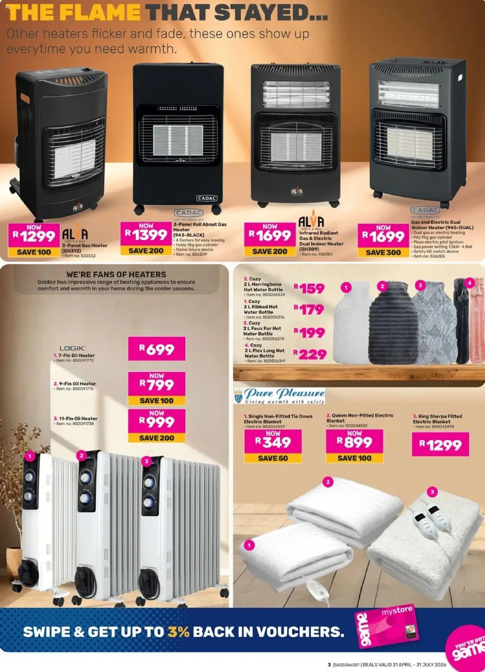 New Game catalogue – valid from 21.04.2026 | Page: 3 | Products: Blanket, Switch, Heater, Water