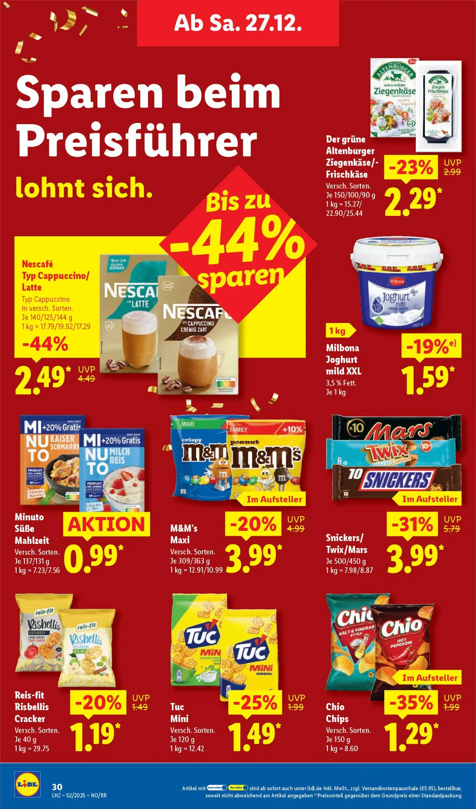 Lidl Prospekt Bestwig – gültig ab 22.12.2025 | Seite: 50 | Produkte: Joghurt, Ziegenkäse, Snickers, Frischkase