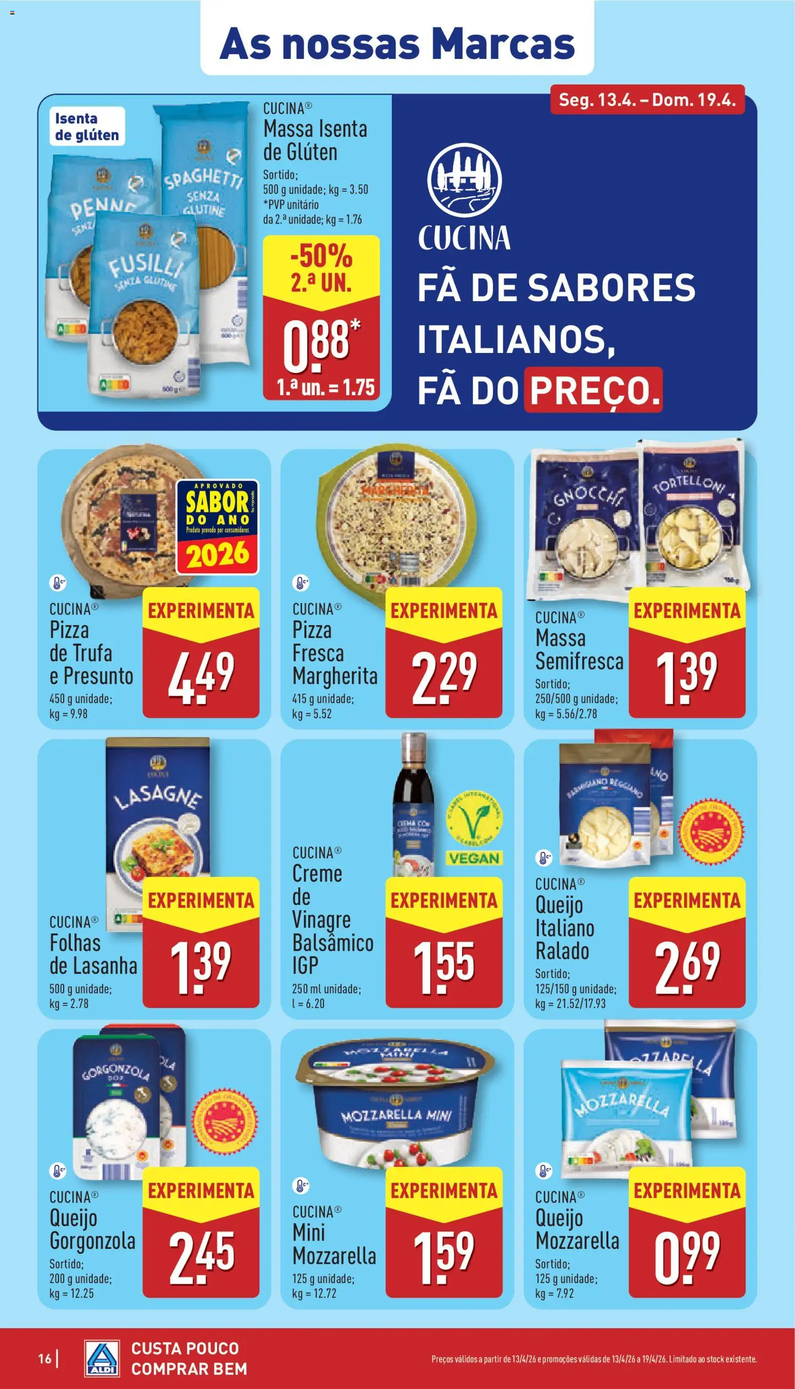 Aldi folheto │ válido de 13.04.2026 | Página: 16 | Produtos: Vinagre, Lasanha, Presunto, Creme