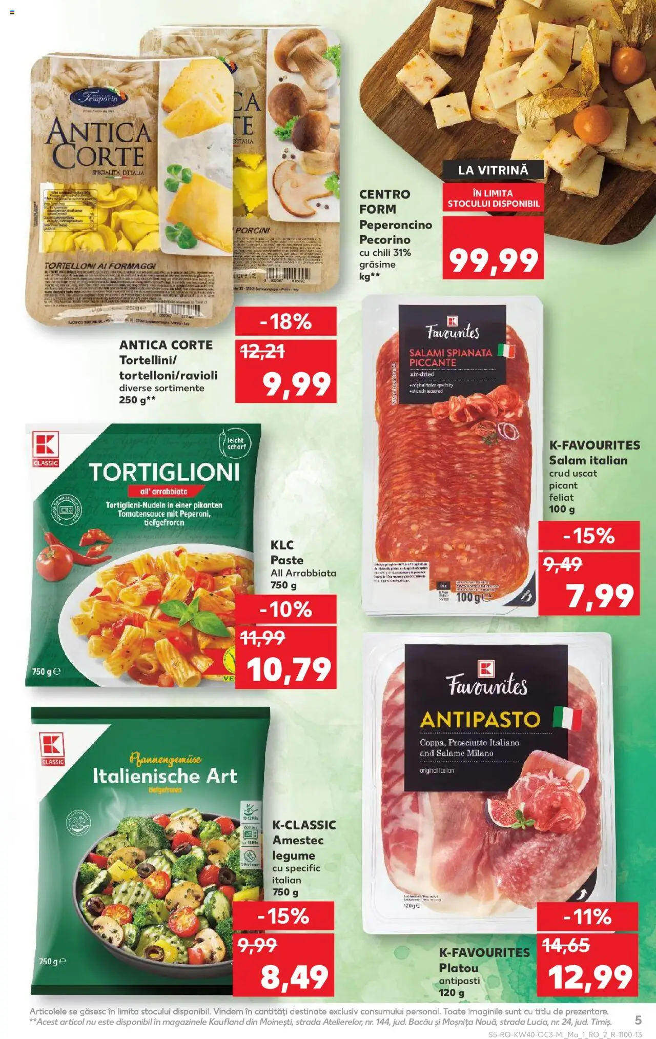 Noul catalog Kaufland – valabil de la 01.10.2025 | Pagină: 5 | Produse: Vitrină, Salam, Paste, Legume