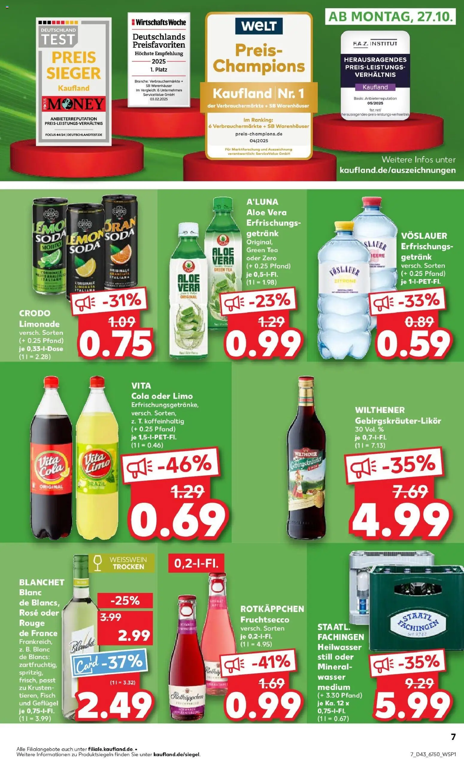 Kaufland prospekt Potsdam	 – gültig ab 27.10.2025 | Seite: 7 | Produkte: Weißwein, Weißwein trocken, Wasser, Vita cola