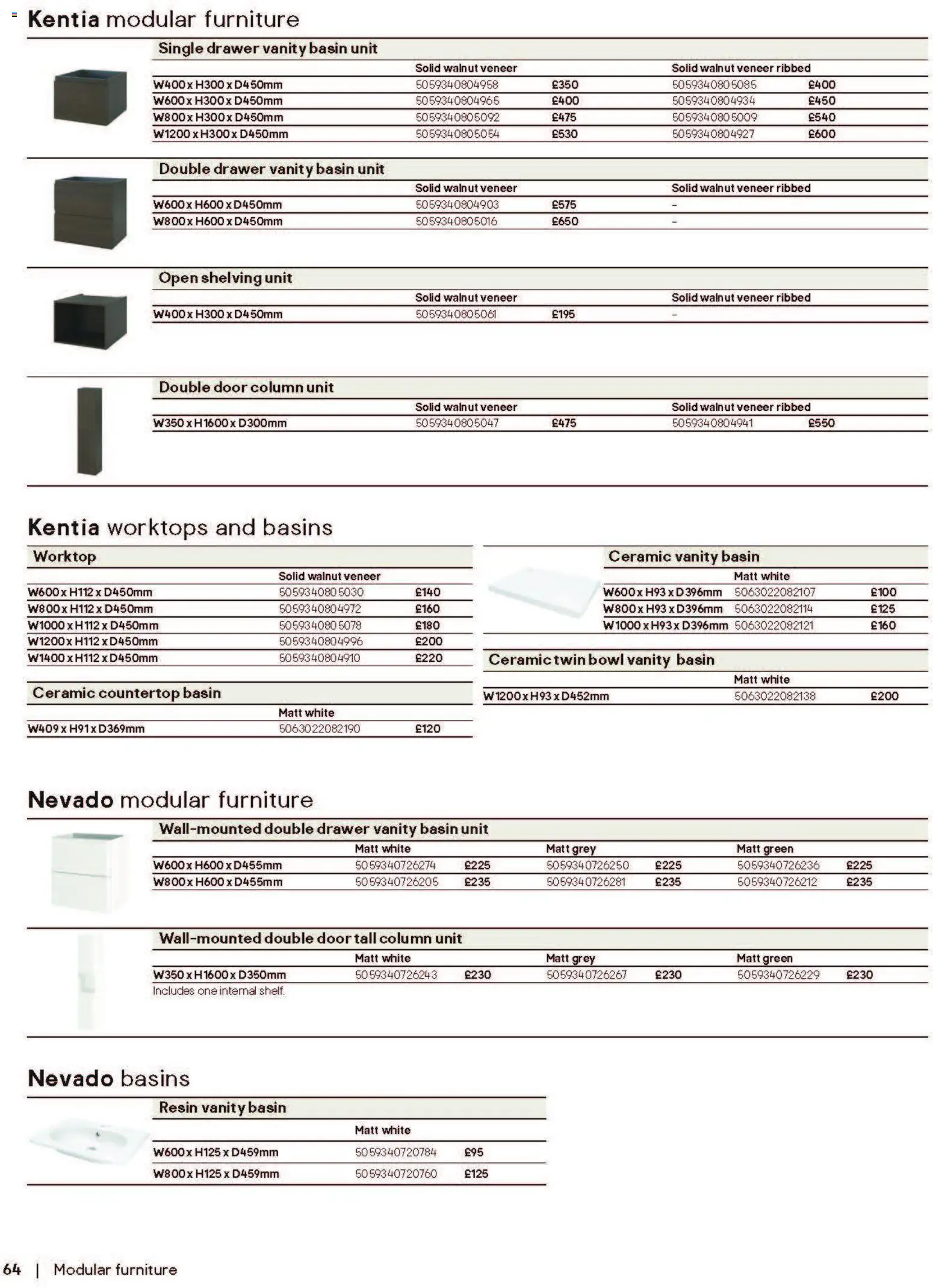 {H1} | Page: 64 | Products: Door, Worktop, Bowl