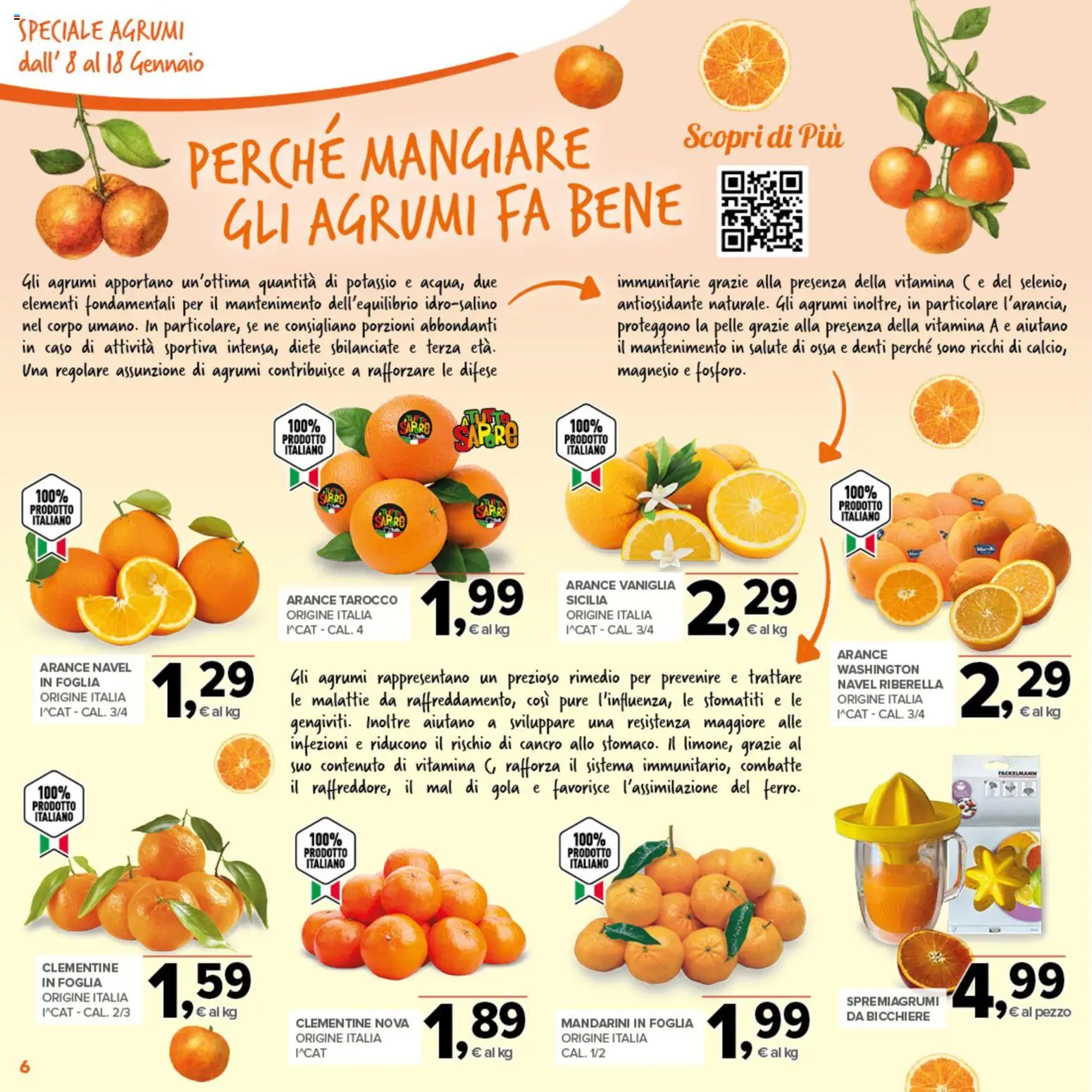Volantino Todis del 08.01.2026 | Pagina: 6 | Prodotti: Arance, Mandarini, Agrumi, Spremiagrumi