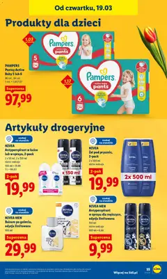 Pogląd oferty "NIVEA Antyperspirant w kulce lub w sprayu, 2-pack, 2 x 50 ml, 2 x 150 ml różne rodzaje 100 ml = 19,99 1 L = 66,63" - ważna od 19.03.2026 | Strona: 55 | Produkty: Pampers, Antyperspirant