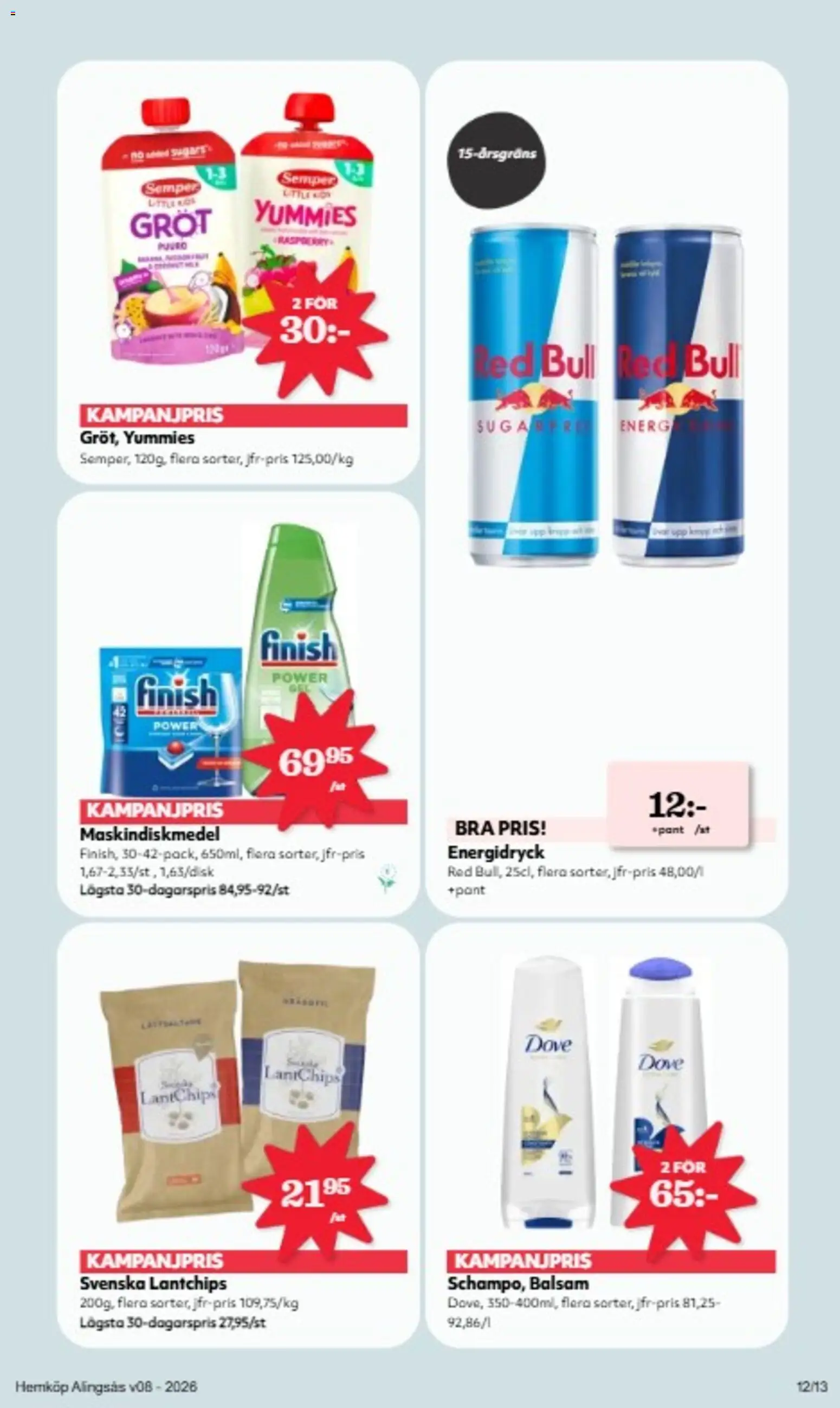 Hemköp reklamblad aktuell från 16.02.2026 | Sida: 12 | Produkter: Red bull, Balsam, Chips, Energidryck