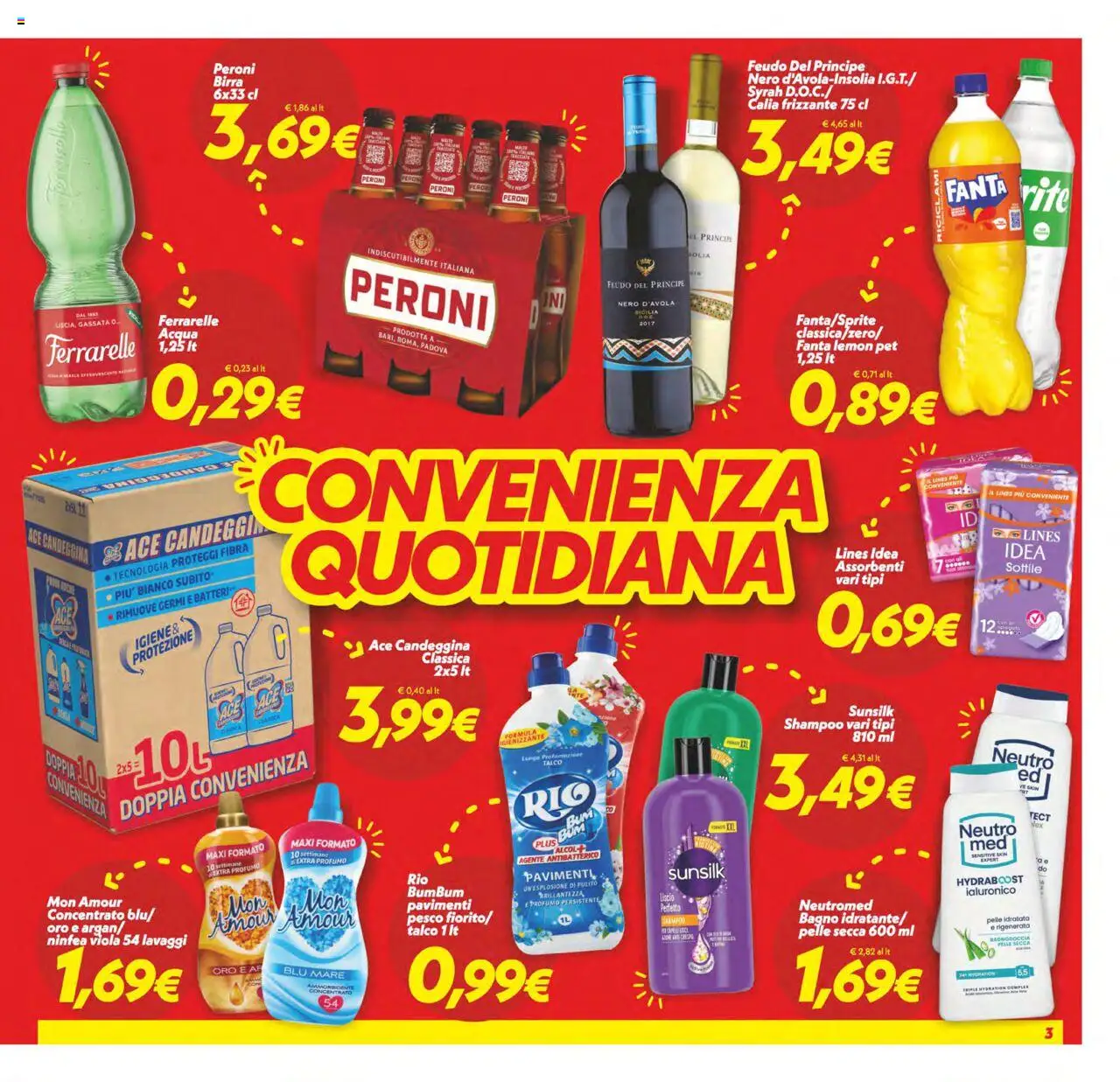 Volantino SuperConveniente del 23.09.2025 | Pagina: 3 | Prodotti: Shampoo, Candeggina, Talco, Bagno