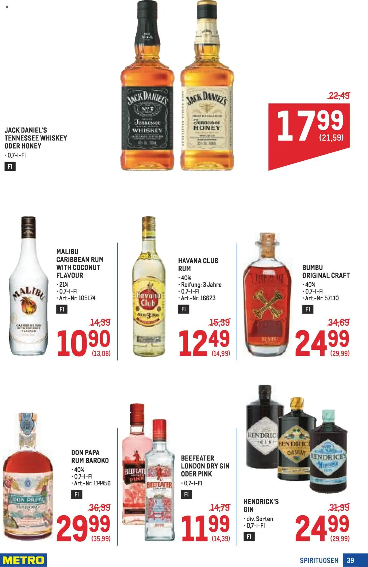 Metro Angebote Profi gültig ab 07.08.2025 | Seite: 39 | Produkte: Gin, Whiskey