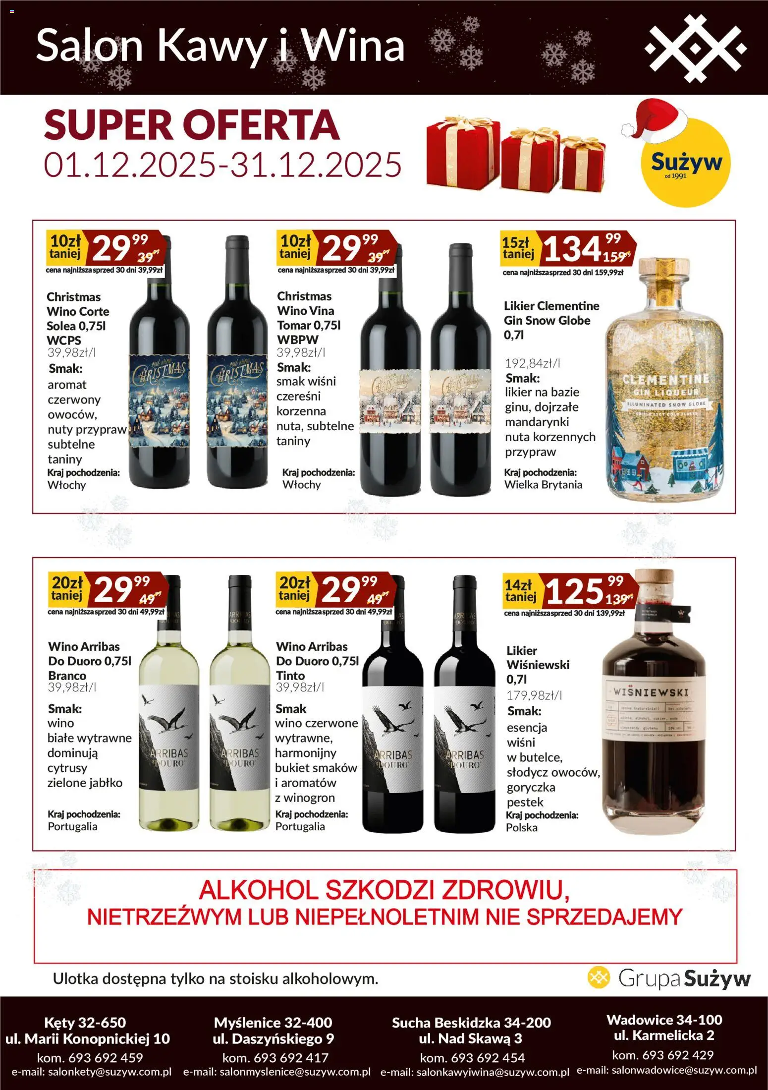 Sużyw Gazetka - Salon kawy i wina od 01.12.2025 | Strona: 1 | Produkty: Wino, Gin, Mandarynki, Alkohol