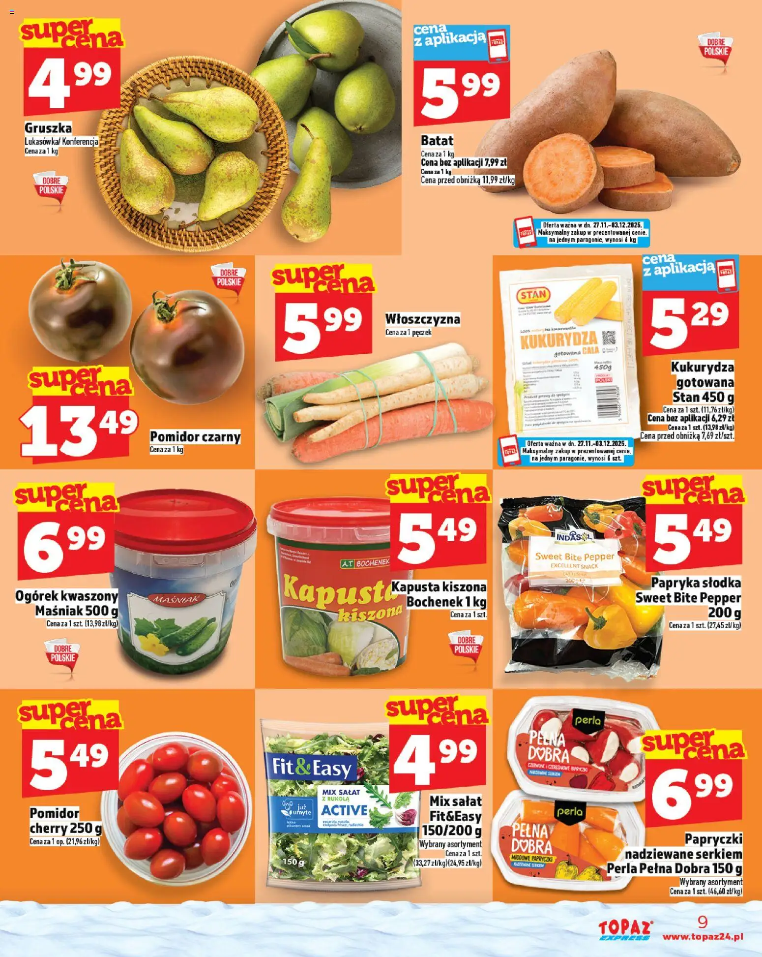 Topaz Gazetka - Express od 27.11.2025 | Strona: 9 | Produkty: Kukurydza, Papryka, Rukola, Mix sałat