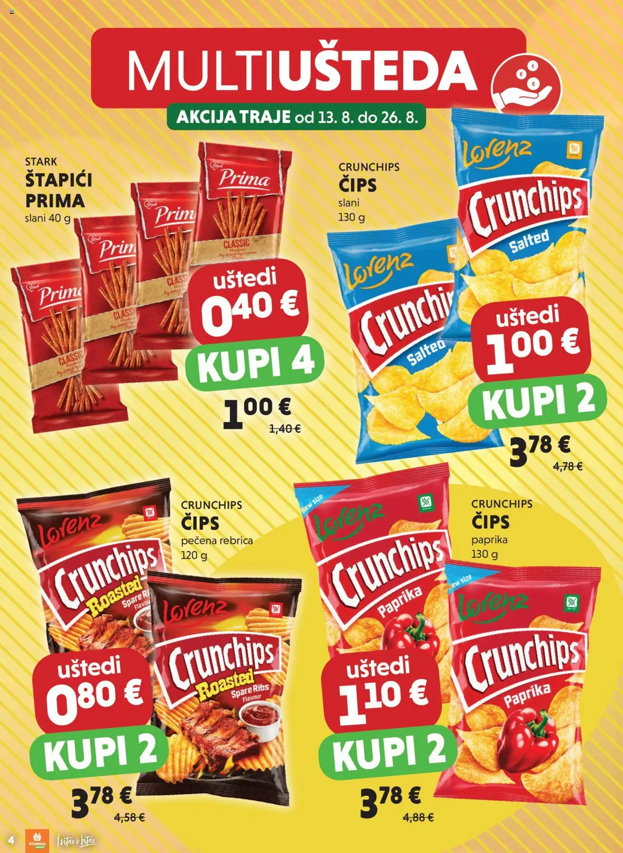Studenac katalog | vrijedi od 13.08.2025 | Stranica: 4 | Proizvodi: Paprika, Čips, Štapići