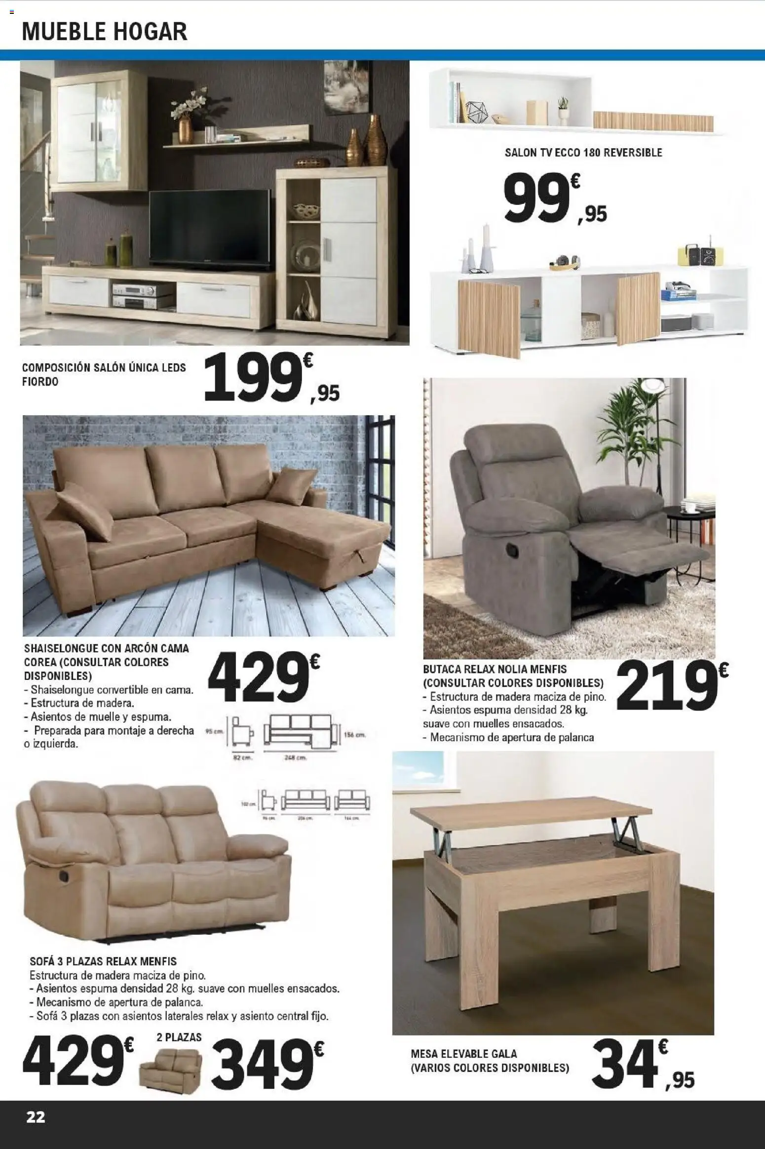 E.Leclerc Productos Estrella │ válido desde el 15.04.2026 | Página: 22 | Productos: Cama, Sofá, Mesa