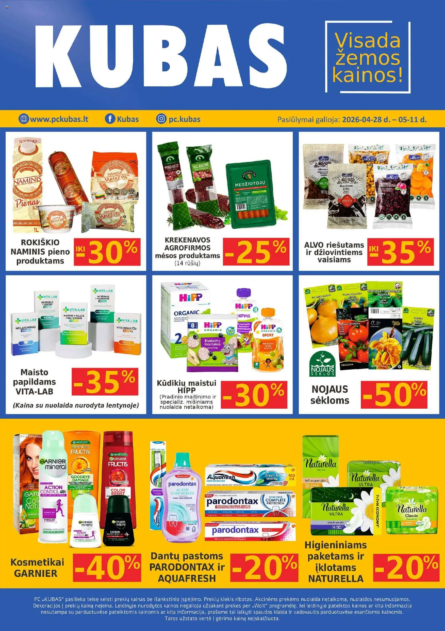 Kubas akcijos nuo 28.04.2026 | Puslapis: 1 | Prekių: Agurkai, Sėklos, Pienas, Varškė