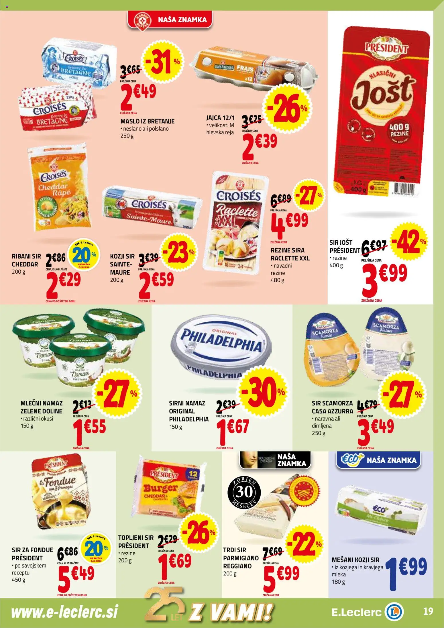 Novi E.leclerc katalog ponudbe – veljaven od 07.01.2026 | Stran: 19 | Izdelki: Topljeni sir, Namaz, Maslo, Sir