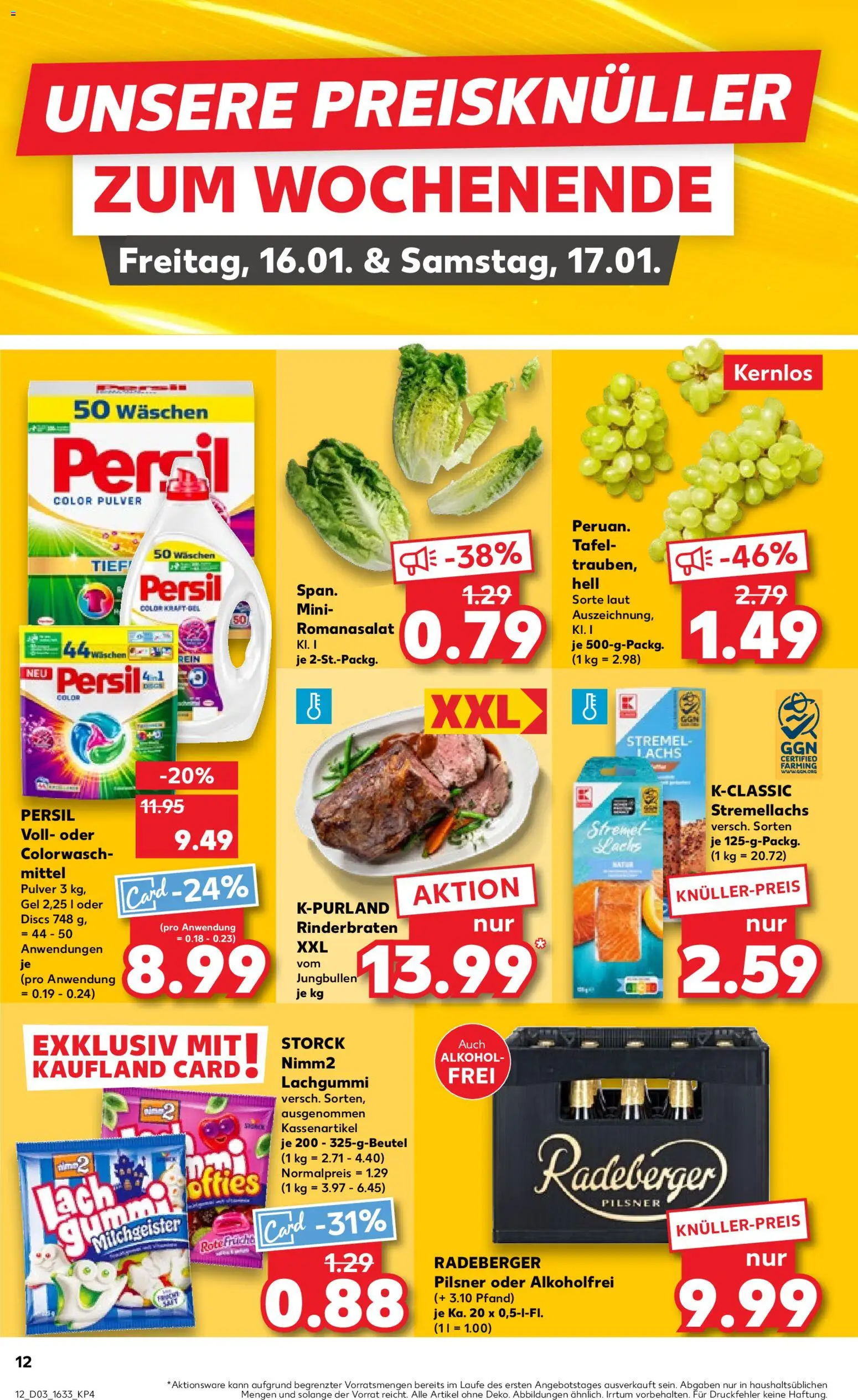 Kaufland prospekt Speyer	 – gültig ab 15.01.2026 | Seite: 12 | Produkte: Rinderbraten, Lachs, Radeberger pilsner, Persil