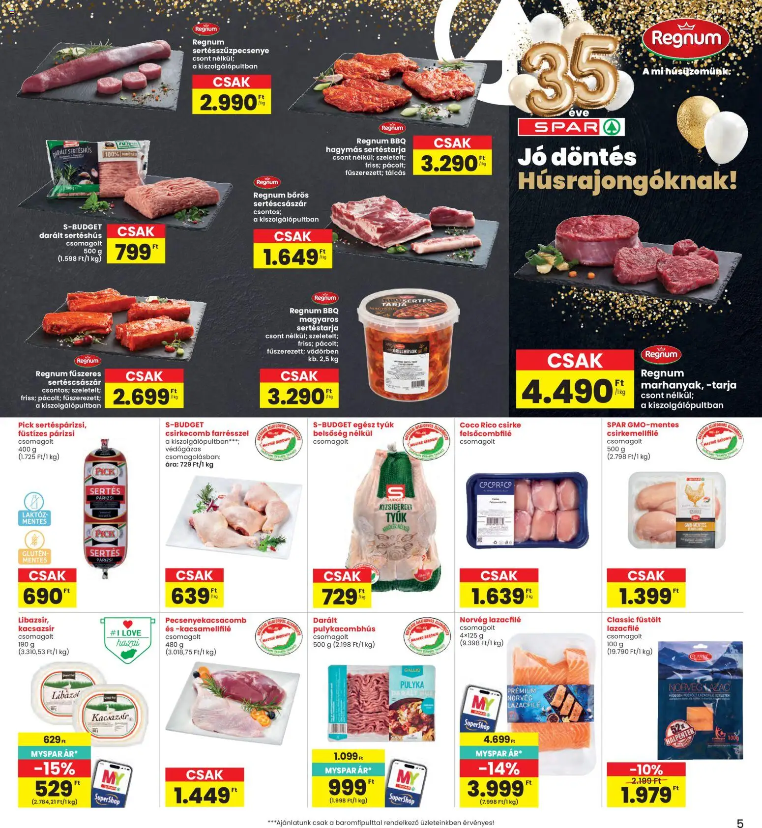 Interspar akciós ujság - amely érvényes a következő dátumtól: 23.04.2026 | Oldal: 5 | Termékek: Tarja, Sertéshús, Csirkecomb, Kacsazsir