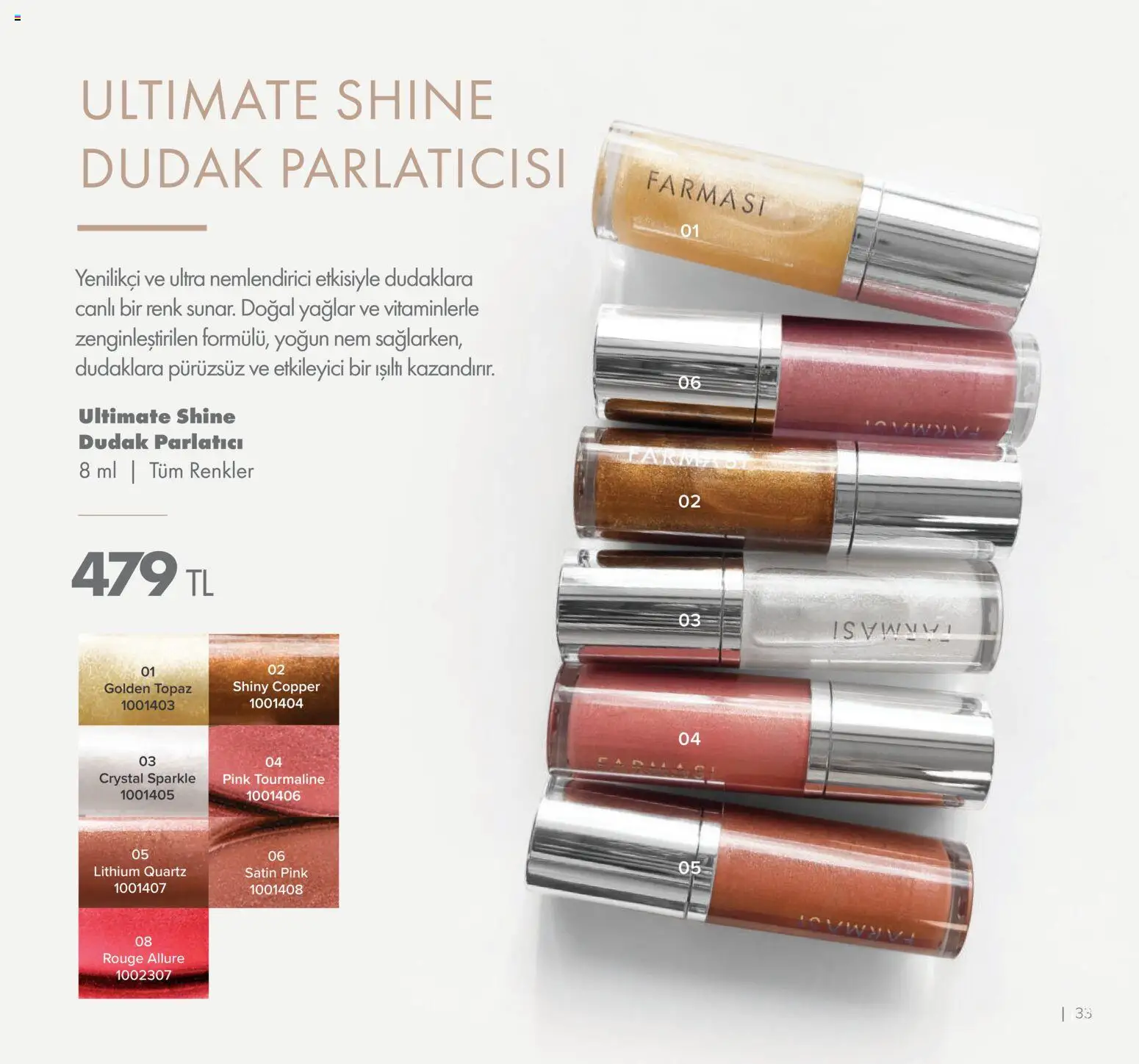 Farmasi Katalog - 01.01.2026 tarihinden itibaren geçerlidir | Sayfa: 33 | Ürünler: Dudak parlatıcısı, Parlatıcı