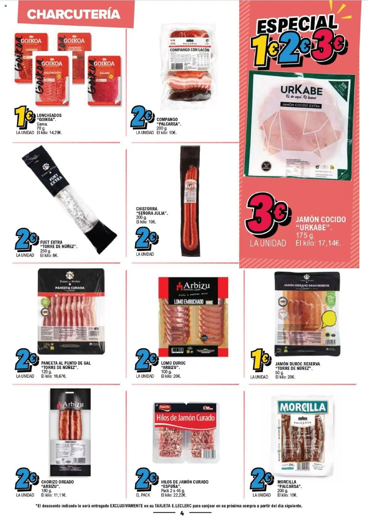 E.Leclerc folleto │ válido desde el 28.01.2026 | Página: 4 | Productos: Jamón serrano, Ηλεκτρικός φούρνος, Jamón, Salami