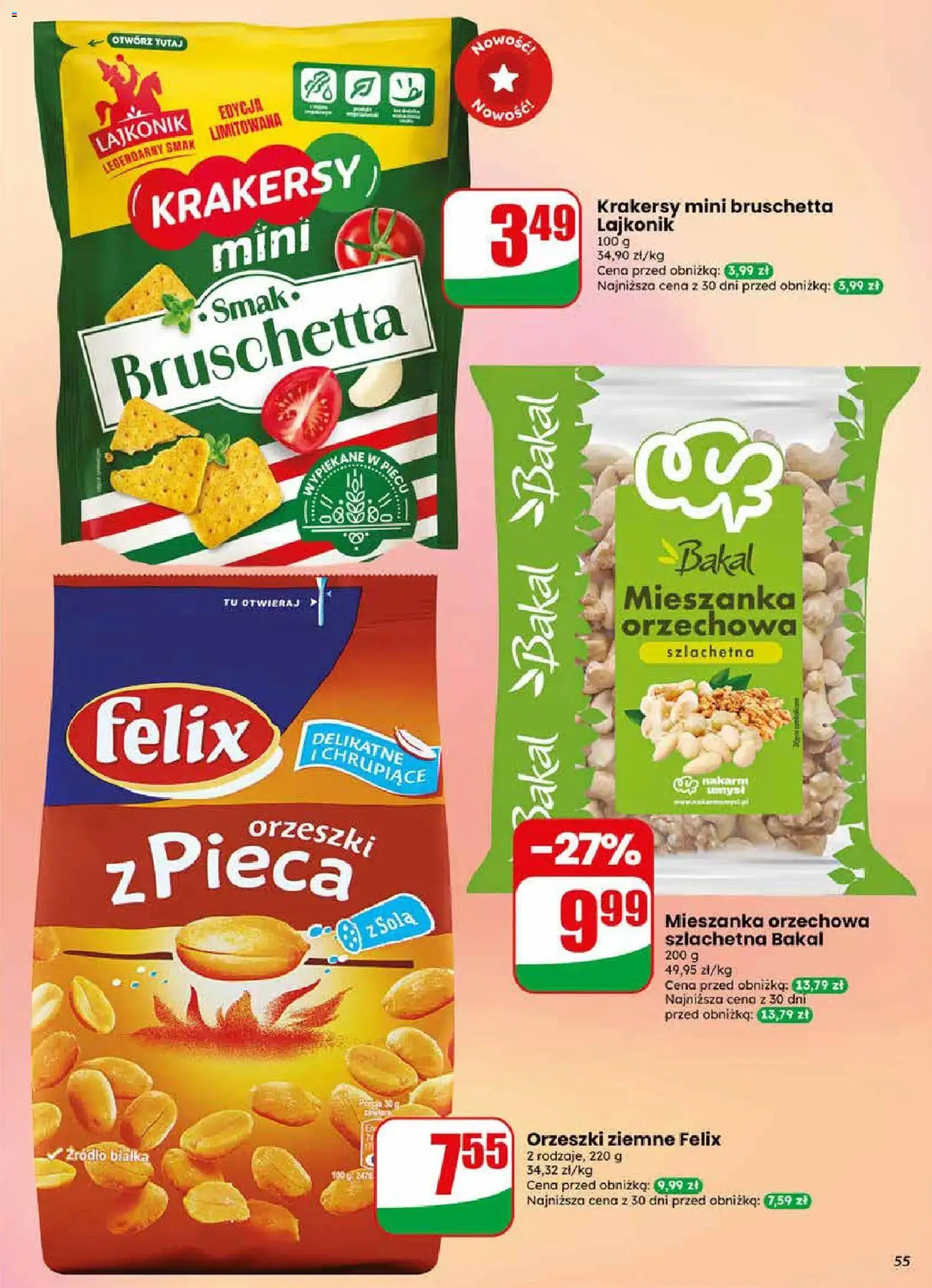 Dino gazetka od 22.04.2026 | Strona: 55 | Produkty: Bruschetta, Krakersy, Orzeszki ziemne