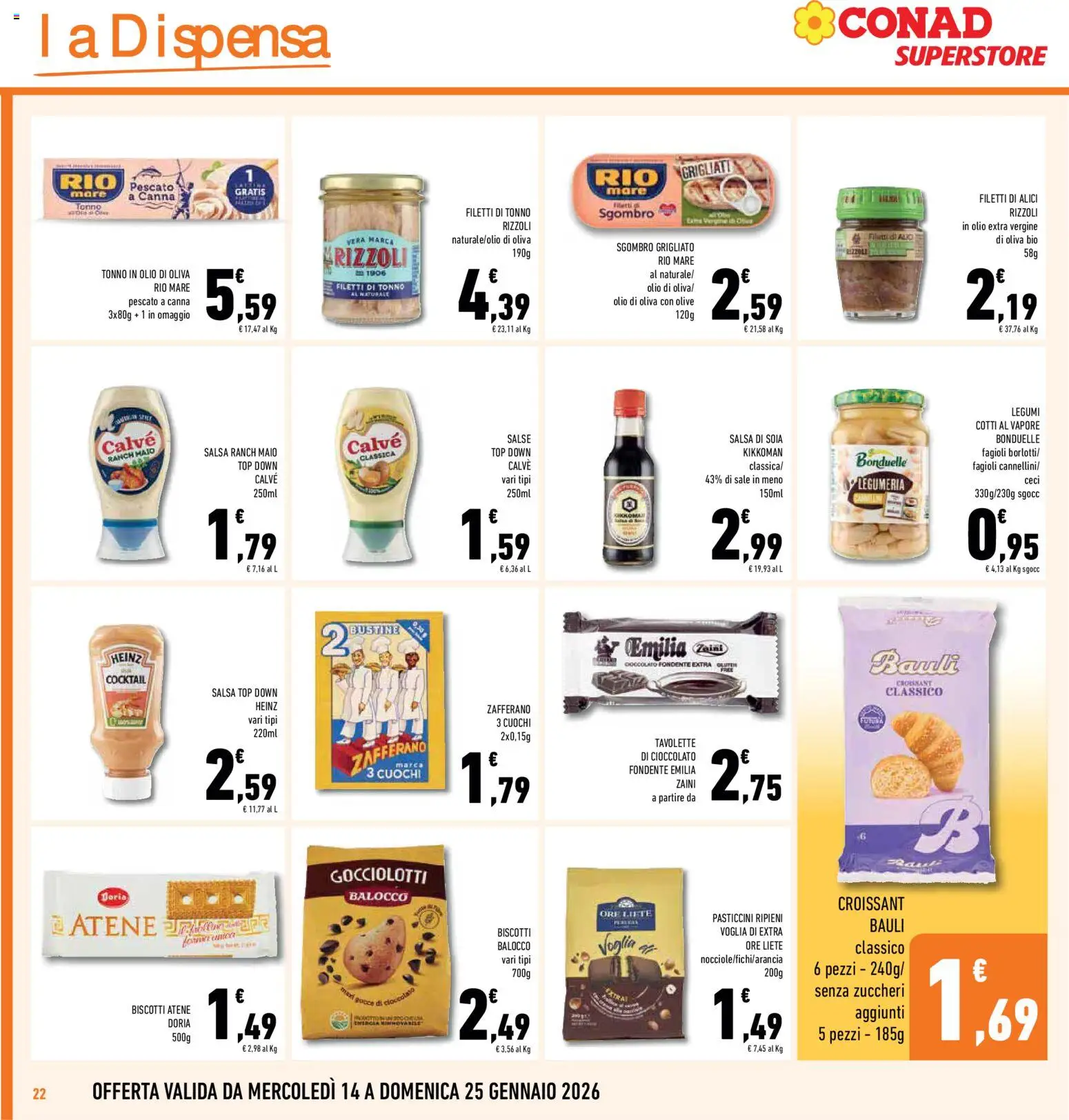 Volantino Conad del 14.01.2026 | Pagina: 22 | Prodotti: Legumi, Cioccolato, Ceci, Olive