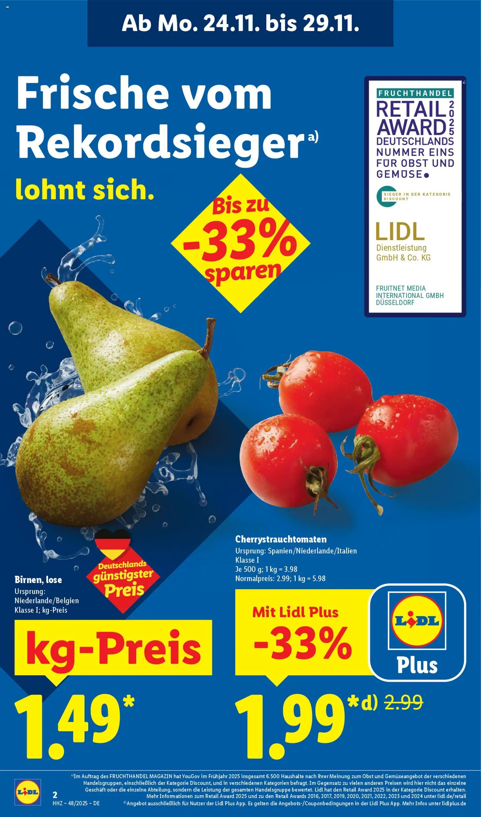 Lidl Prospekt Holzminden – gültig ab 24.11.2025 | Seite: 4 | Produkte: Gemüse, Obst
