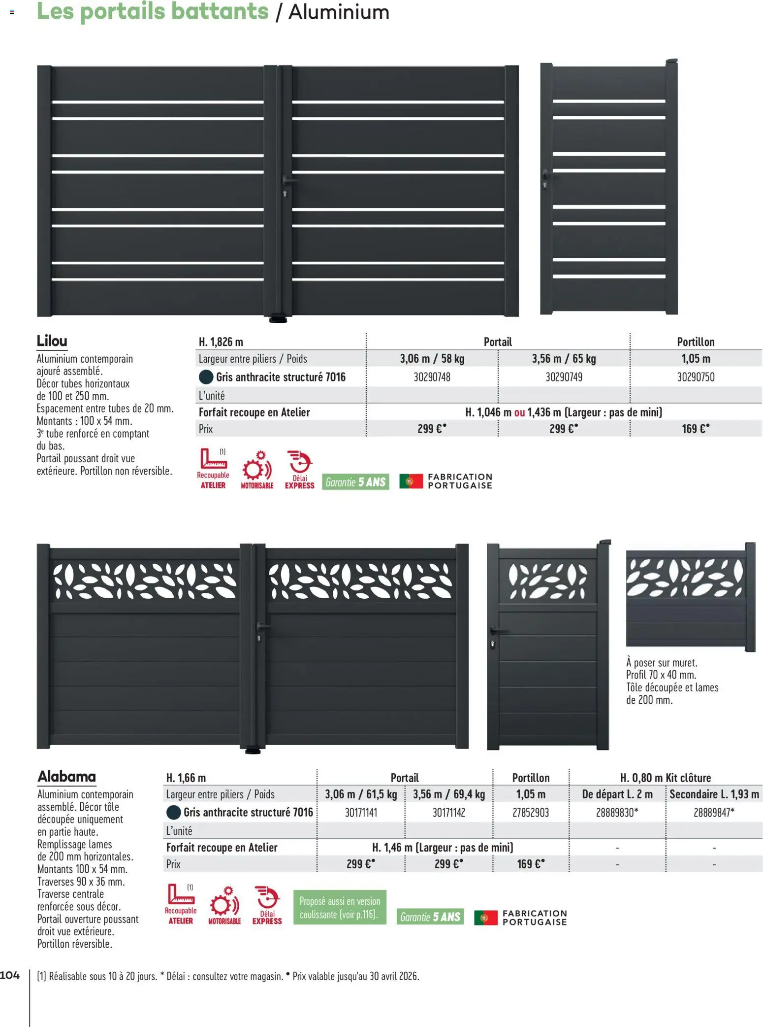 {H1} | Page: 104 | Produits: Poids, Portail, Clôture