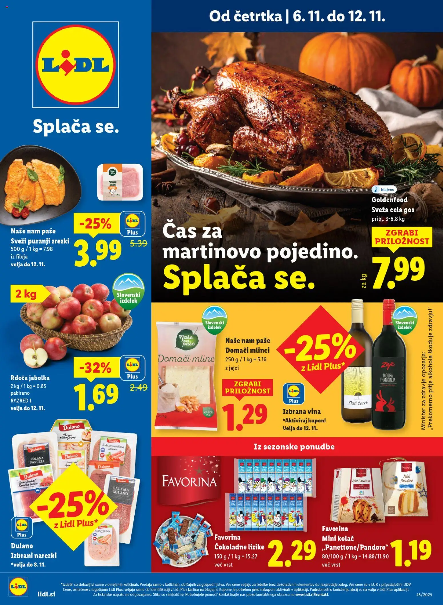 Novi Lidl katalog ponudbe – veljaven od 06.11.2025 | Stran: 1 | Izdelki: Panceta, Kolač, Zrezki, Jabolka