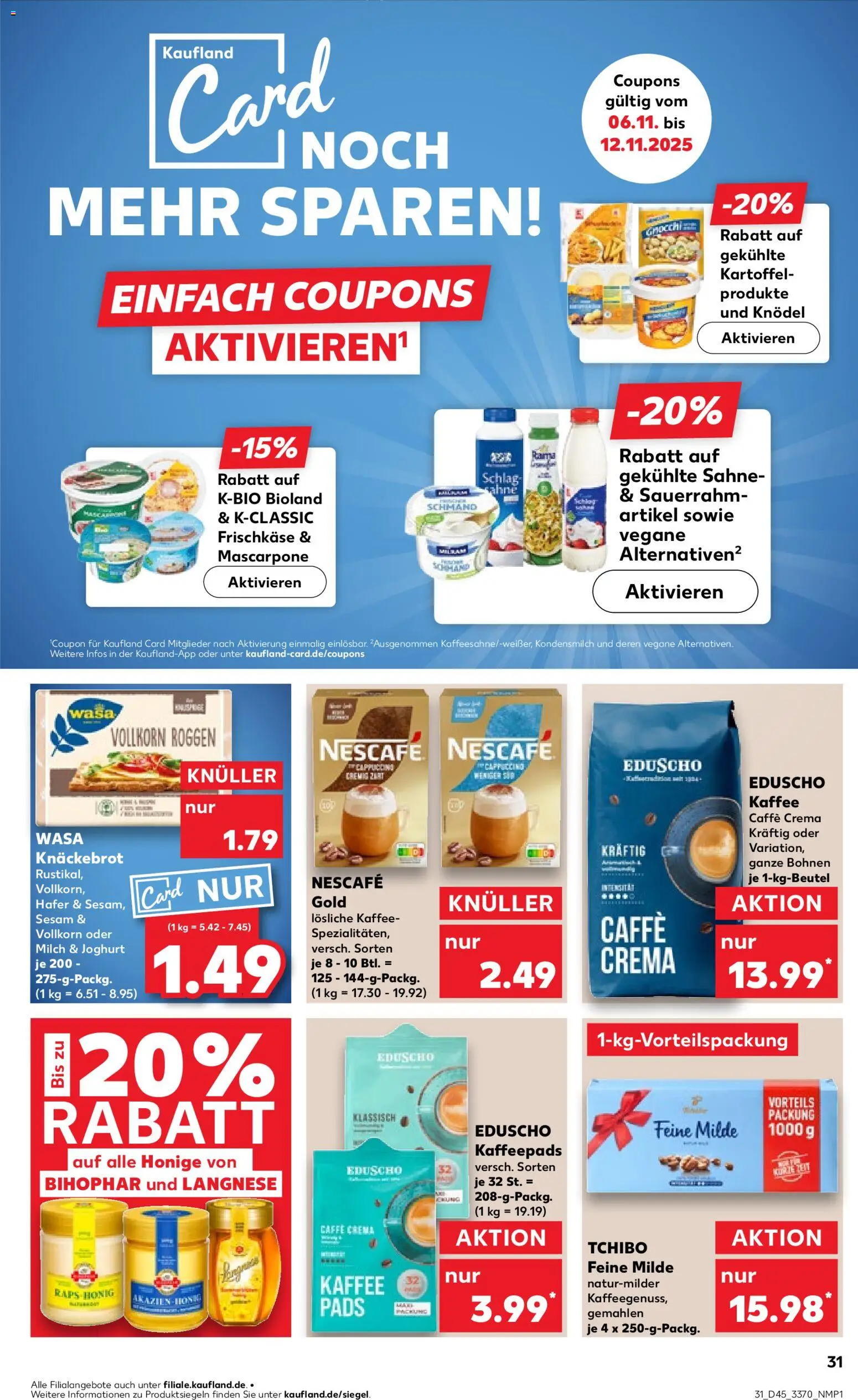 Kaufland prospekt Frankfurt (Oder)	 – gültig ab 06.11.2025 | Seite: 31 | Produkte: Langnese, Nescafe, Wasa knackebrot, Frischkase