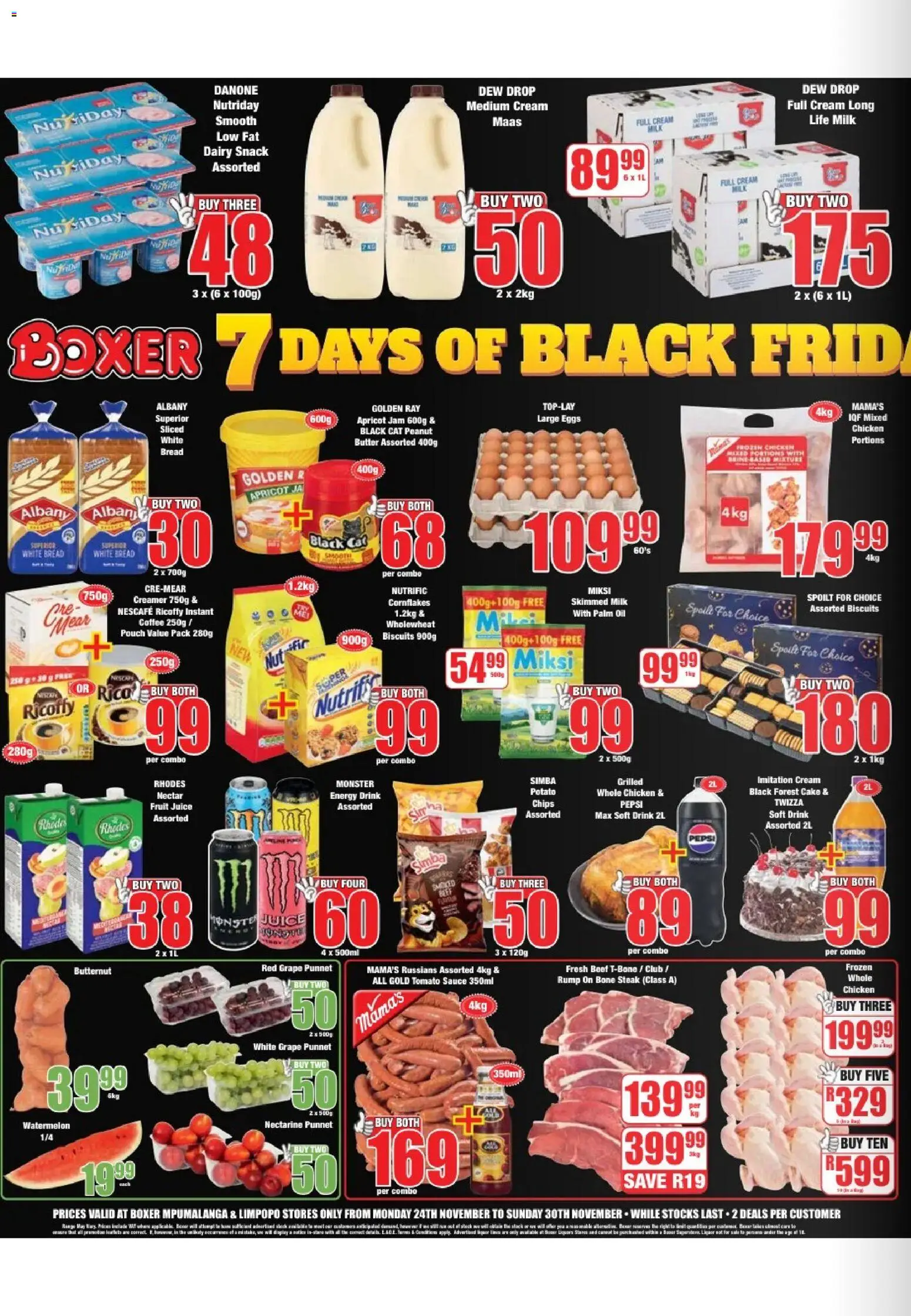 New Boxer catalogue – valid from 24.11.2025 | Page: 2 | Products: Milk, Chicken, Beef, Fruit