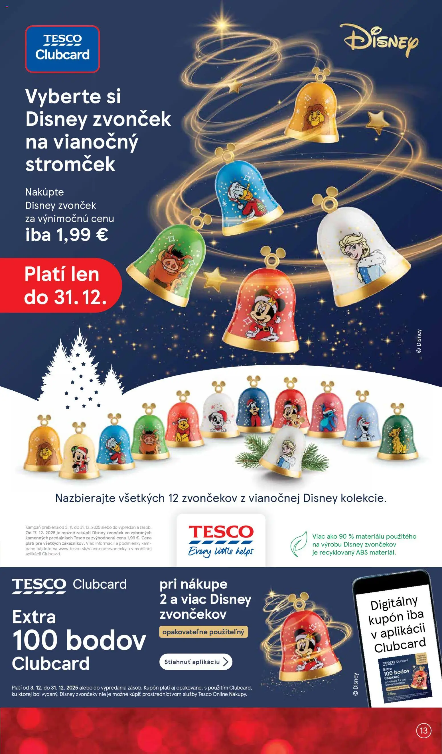Nové Tesco akcie – leták je platný od 17.12.2025 | Strana: 13 | Produkty: Zvonček, Vianočný stromček
