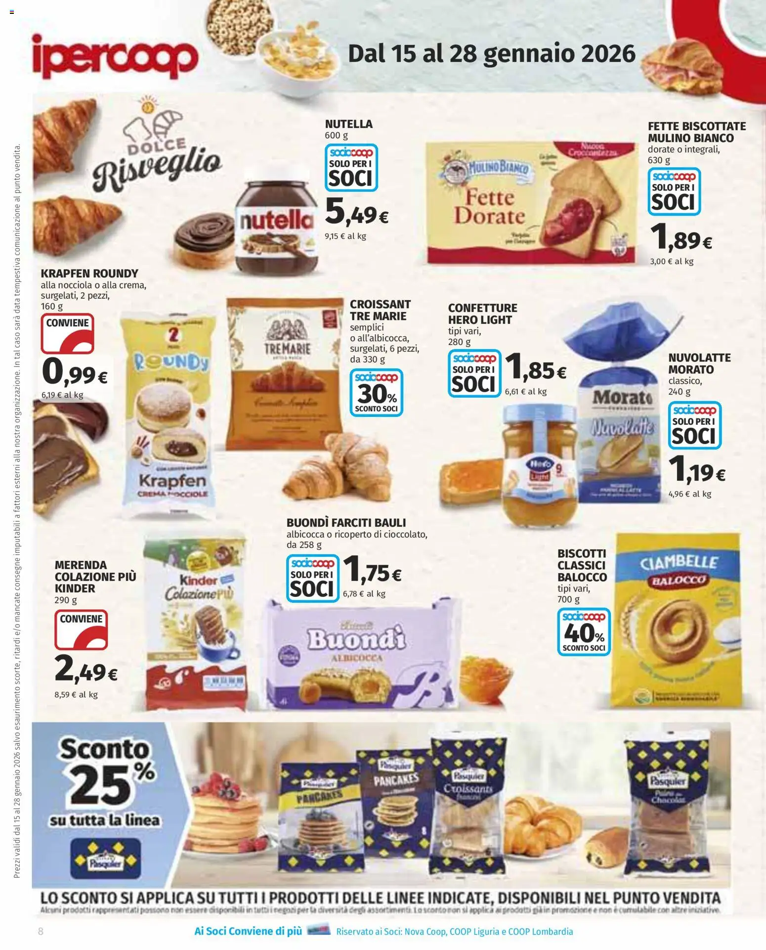 Volantino Ipercoop del 15.01.2026 | Pagina: 8 | Prodotti: Crema, Ciambelle, Nutella, Fette biscottate