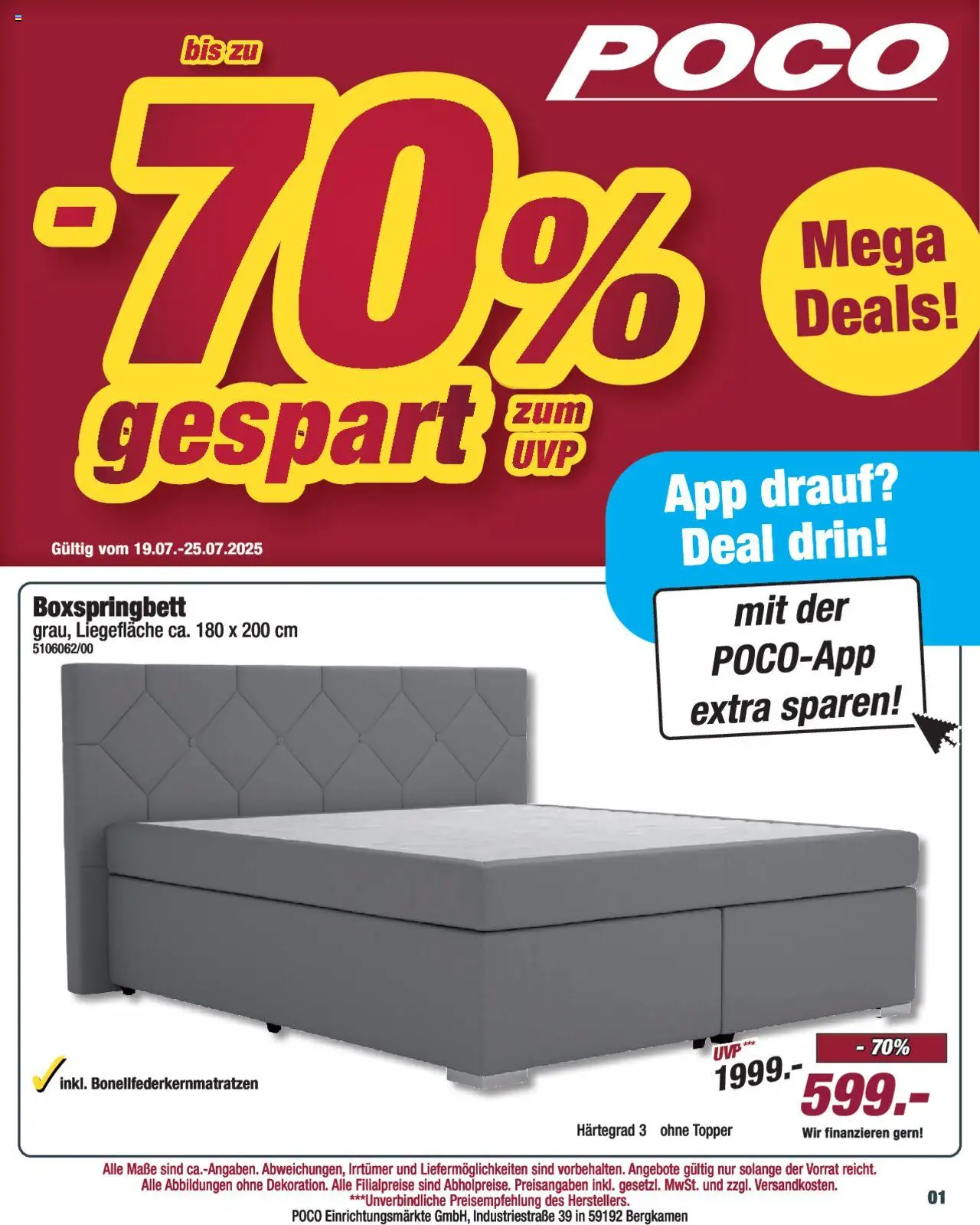 Poco Prospekt 	 - gültig ab dem 19.07.2025 | Seite: 1 | Produkte: Boxspringbett, Topper