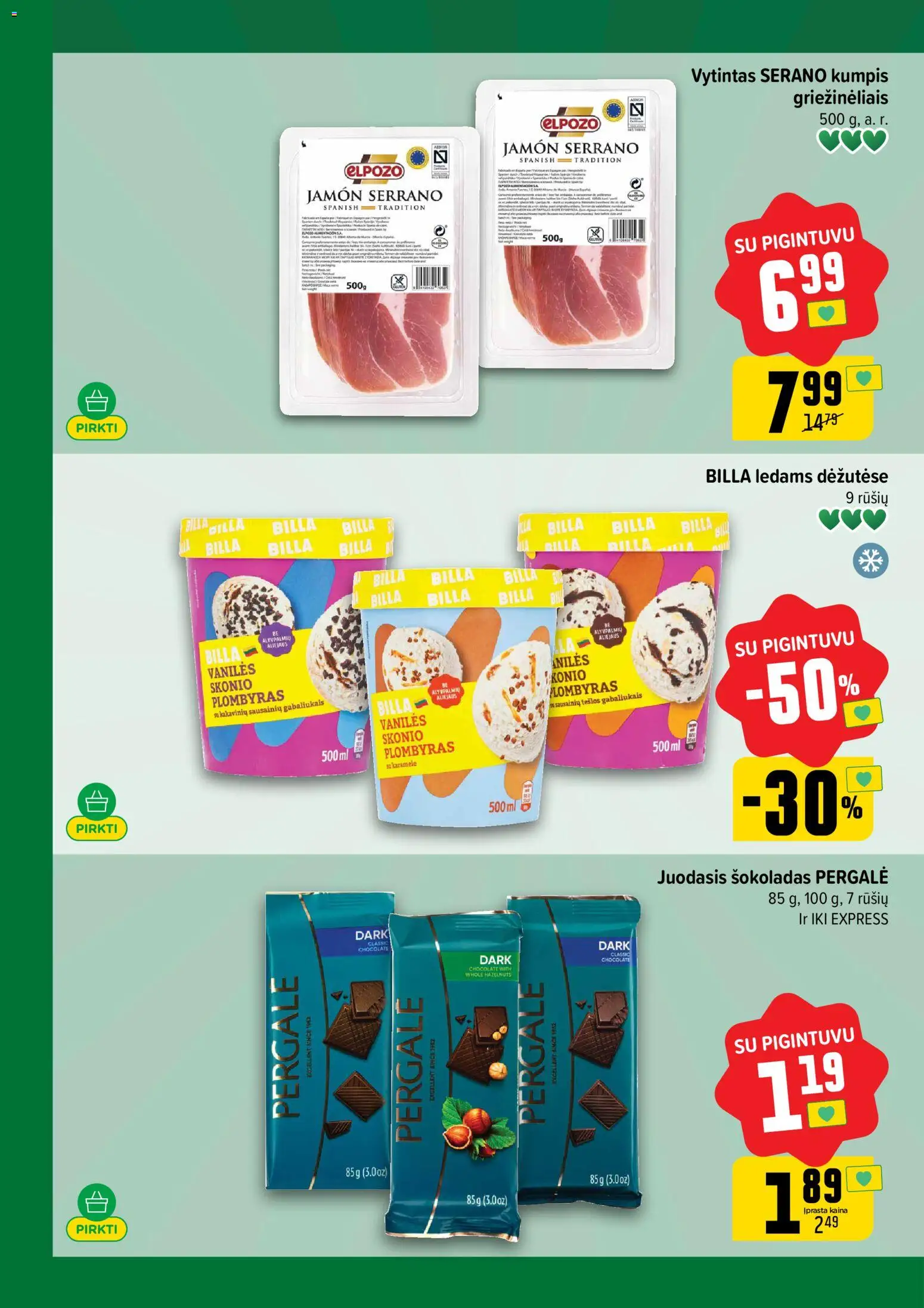 IKI akcijos nuo 09.03.2026 | Puslapis: 2 | Prekių: Šokoladas, Kumpis, Plombyras