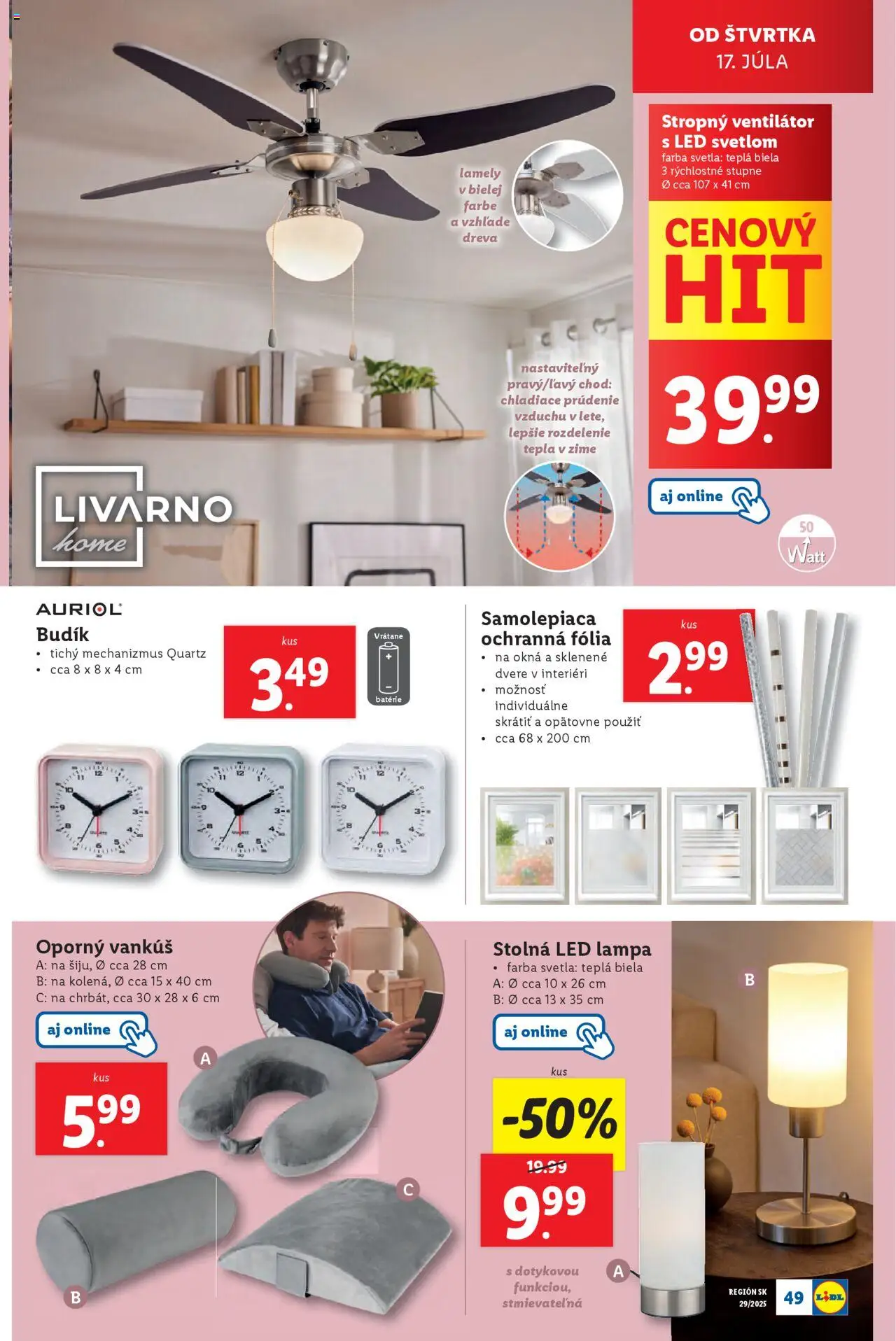 Lidl leták │ platný od 14.07.2025 | Strana: 59 | Produkty: Vankúš, Lampa, Led lampa, Stropný ventilátor