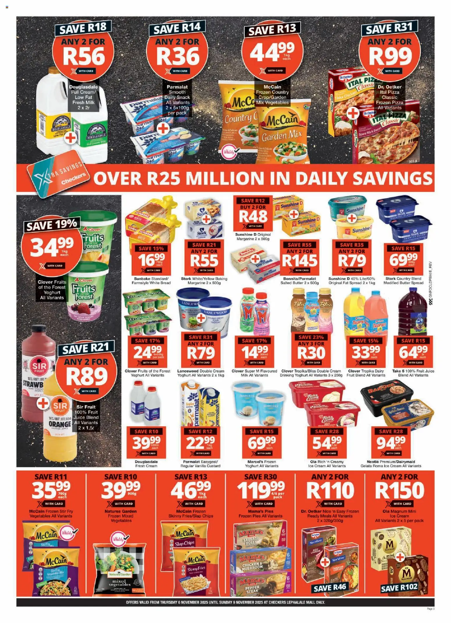 New Checkers catalogue – valid from 06.11.2025 | Page: 3 | Products: Yoghurt, Bread, Margarine, Tomate triturado