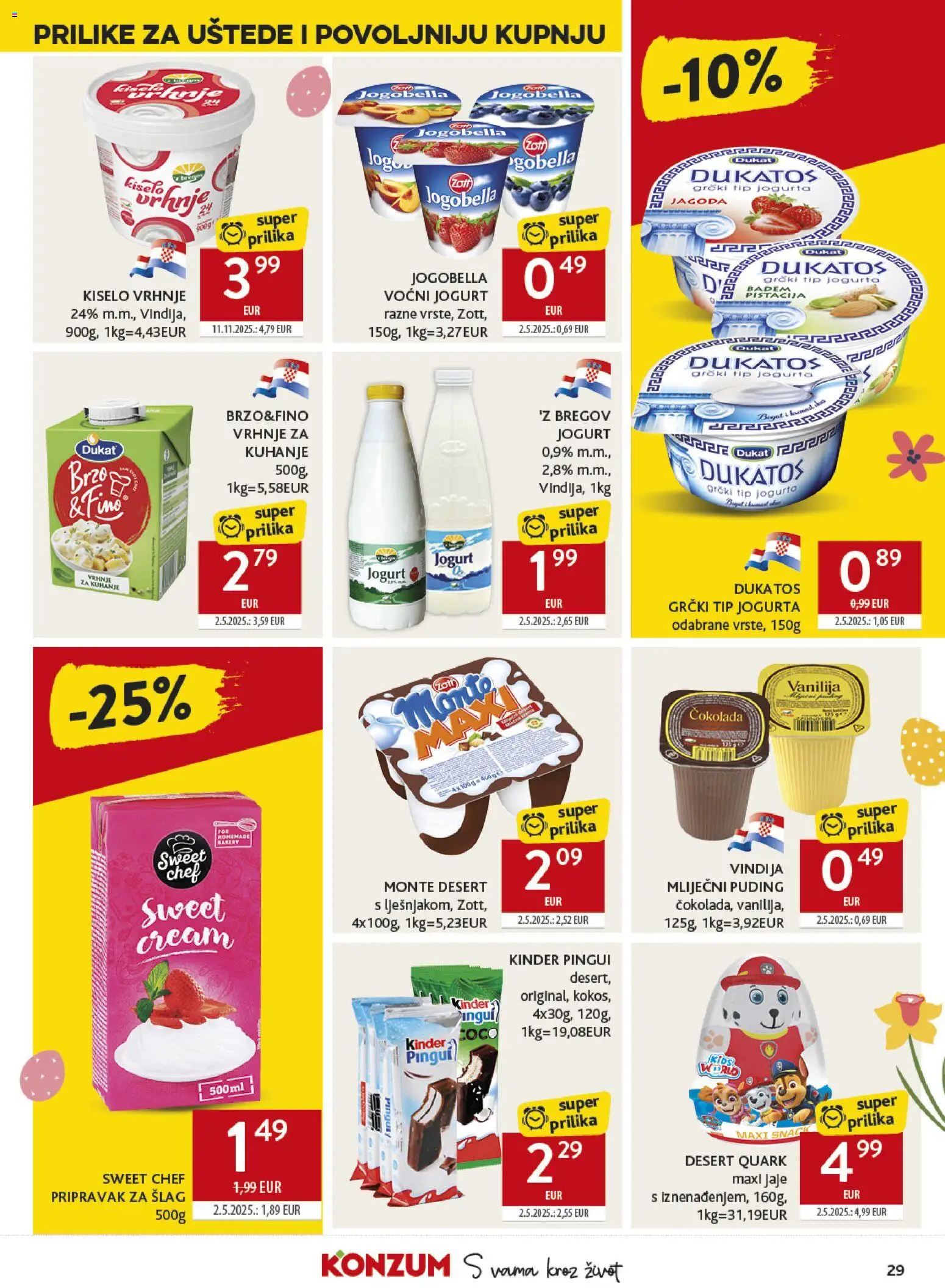 Konzum katalog | vrijedi od 25.03.2026 | Stranica: 29 | Proizvodi: Vrhnje za kuhanje, Čokolada, Badem, Šlag