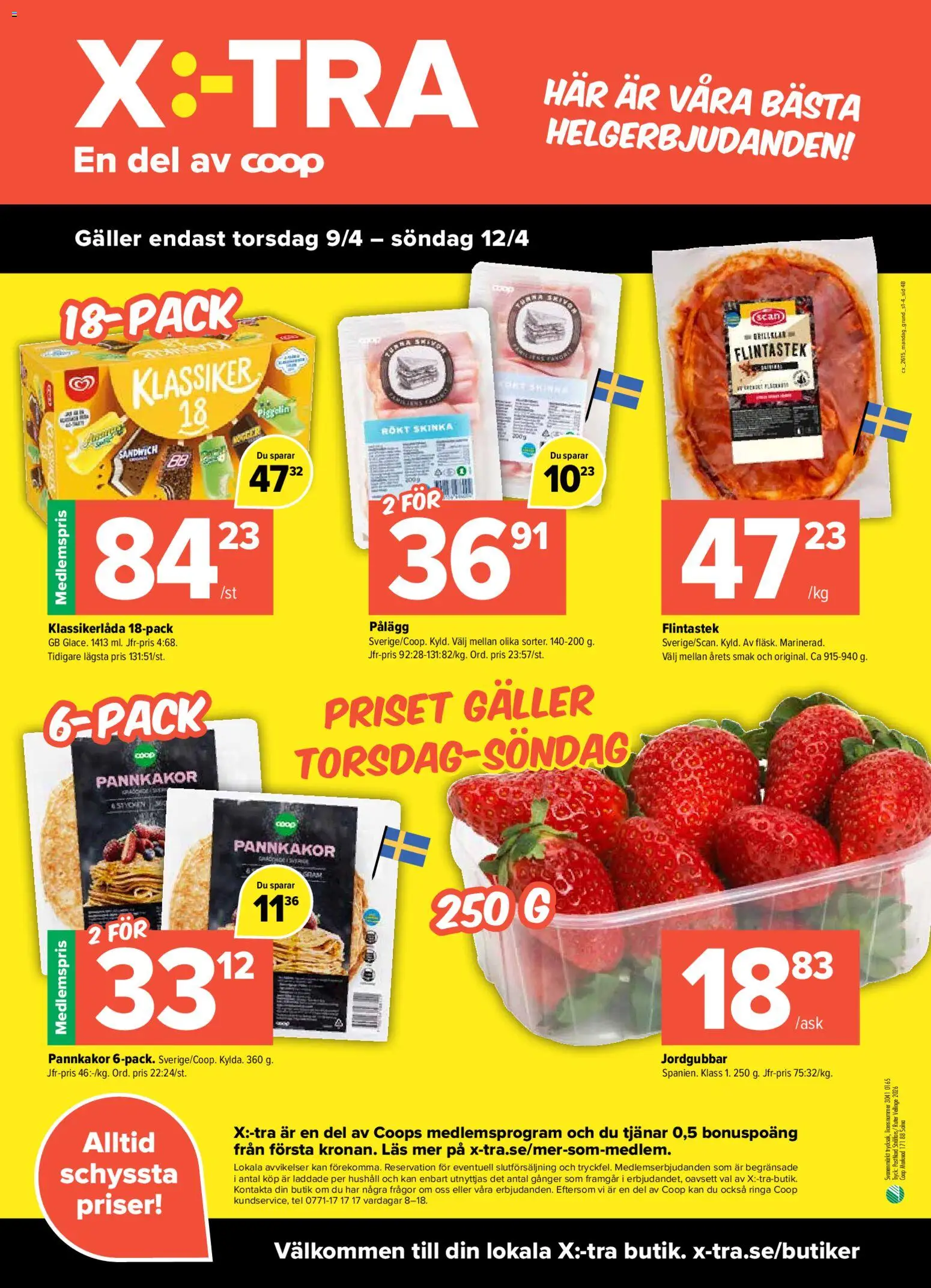 Coop X:-TRA reklamblad aktuell från 07.04.2026 | Sida: 4 | Produkter: Sandwich, Galler, Skinka, Jordgubbar