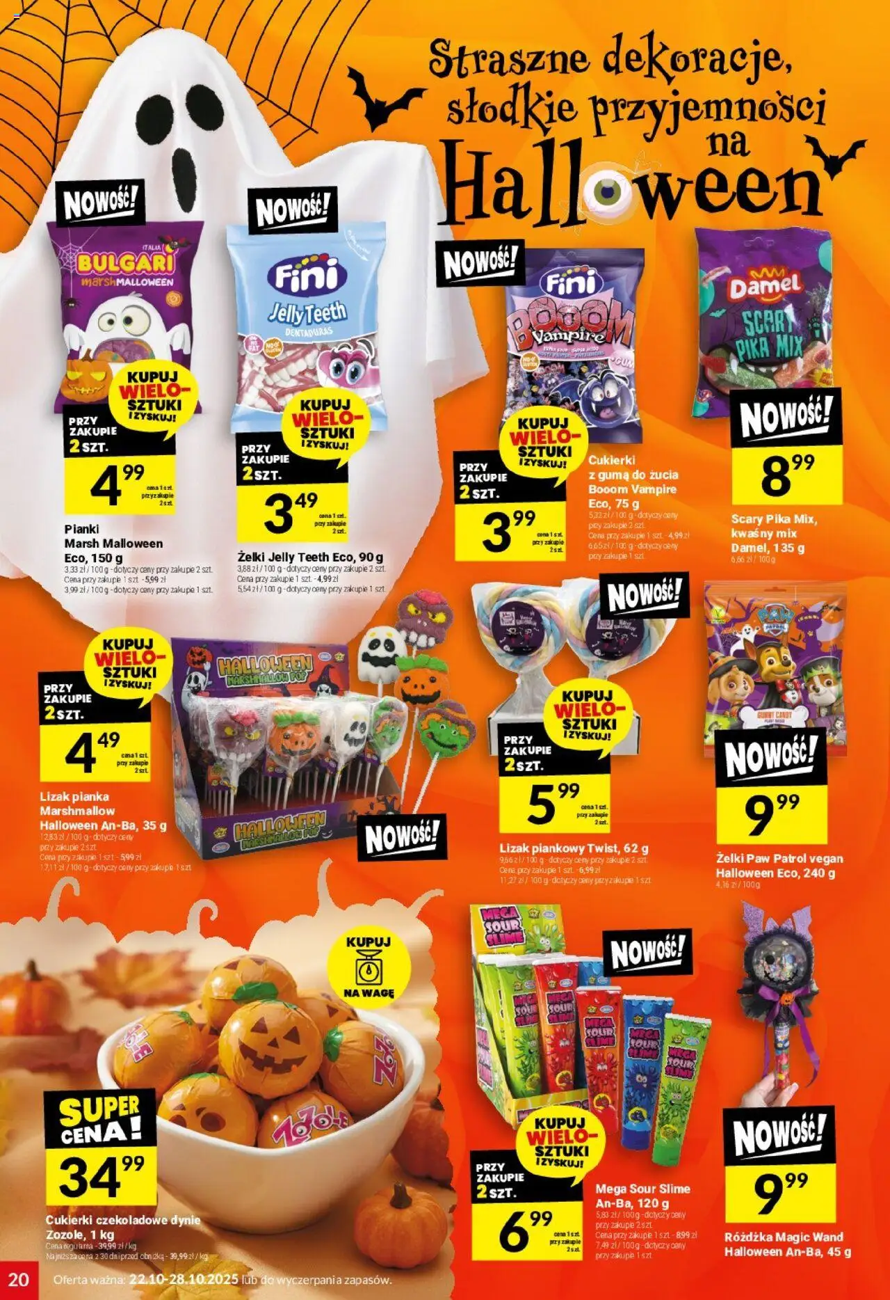 Twój Market Gazetka od 22.10.2025 | Strona: 20 | Produkty: Cukierki czekoladowe, Żelki, Guma do żucia, Cukierki